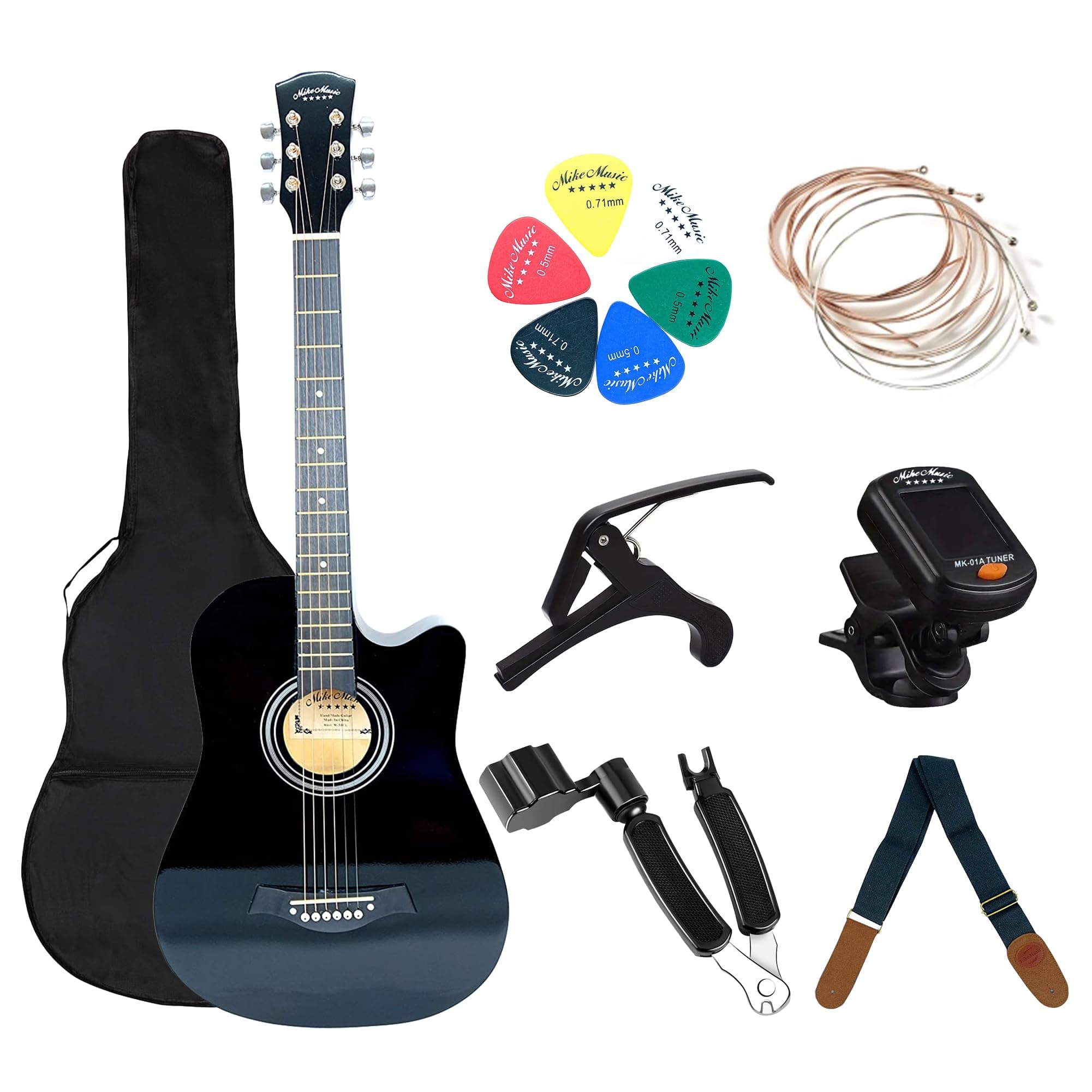 جيتار صوتي 38 انش في مجموعة المبتدئين بالحجم الكامل، جيتار خشبي بالكامل للمبت...