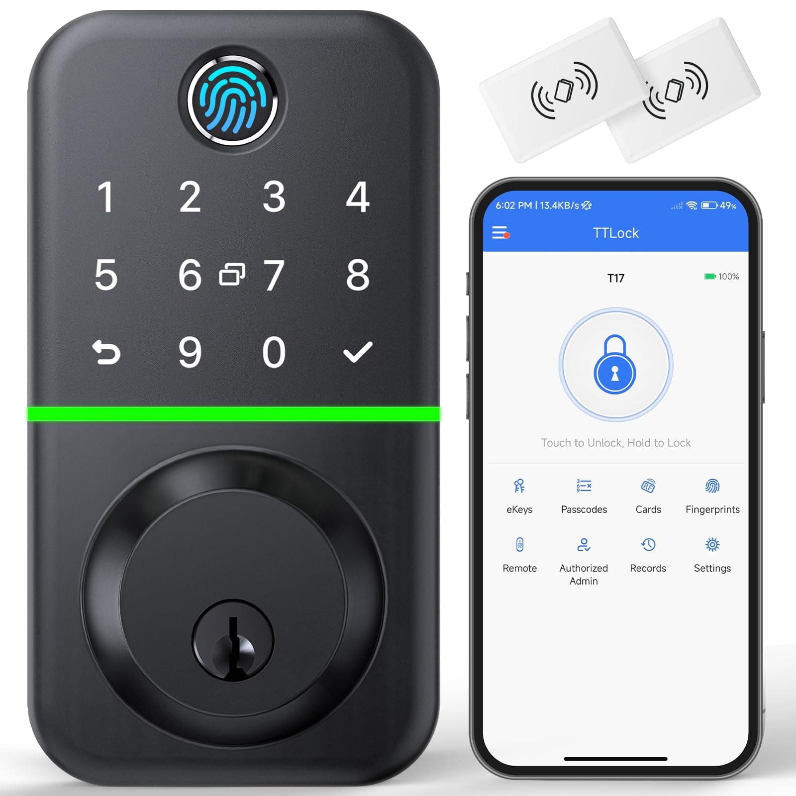 - Smart Door Lock Deadbolt with Keypad: Keyless Entry Door Lock - Fingerprint Lock for Front Door - Electronic Lock with Bluetooth and APP Control
