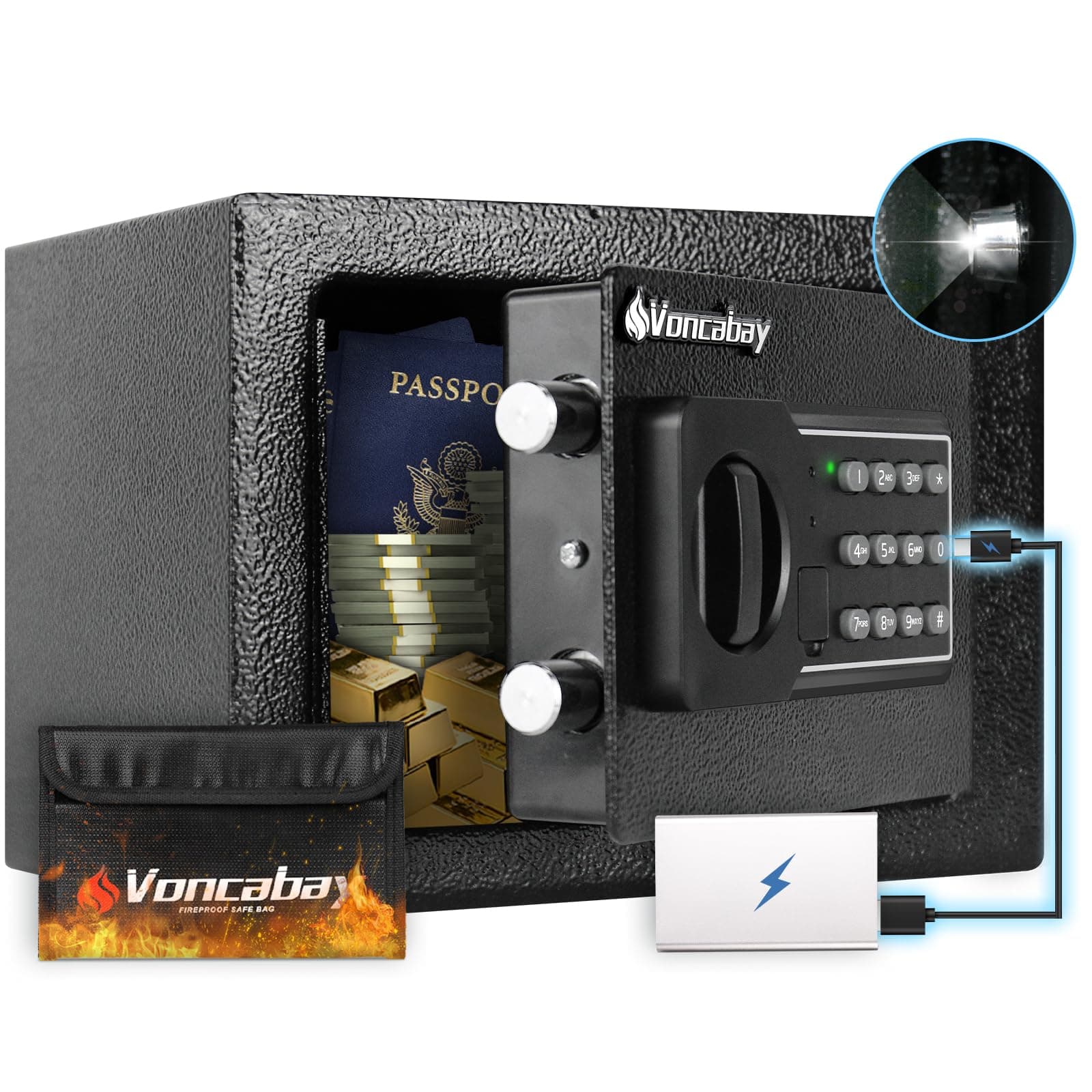 Voncabay Money Safe Box for Home with Sensor Light and Mute Function & Firepr...