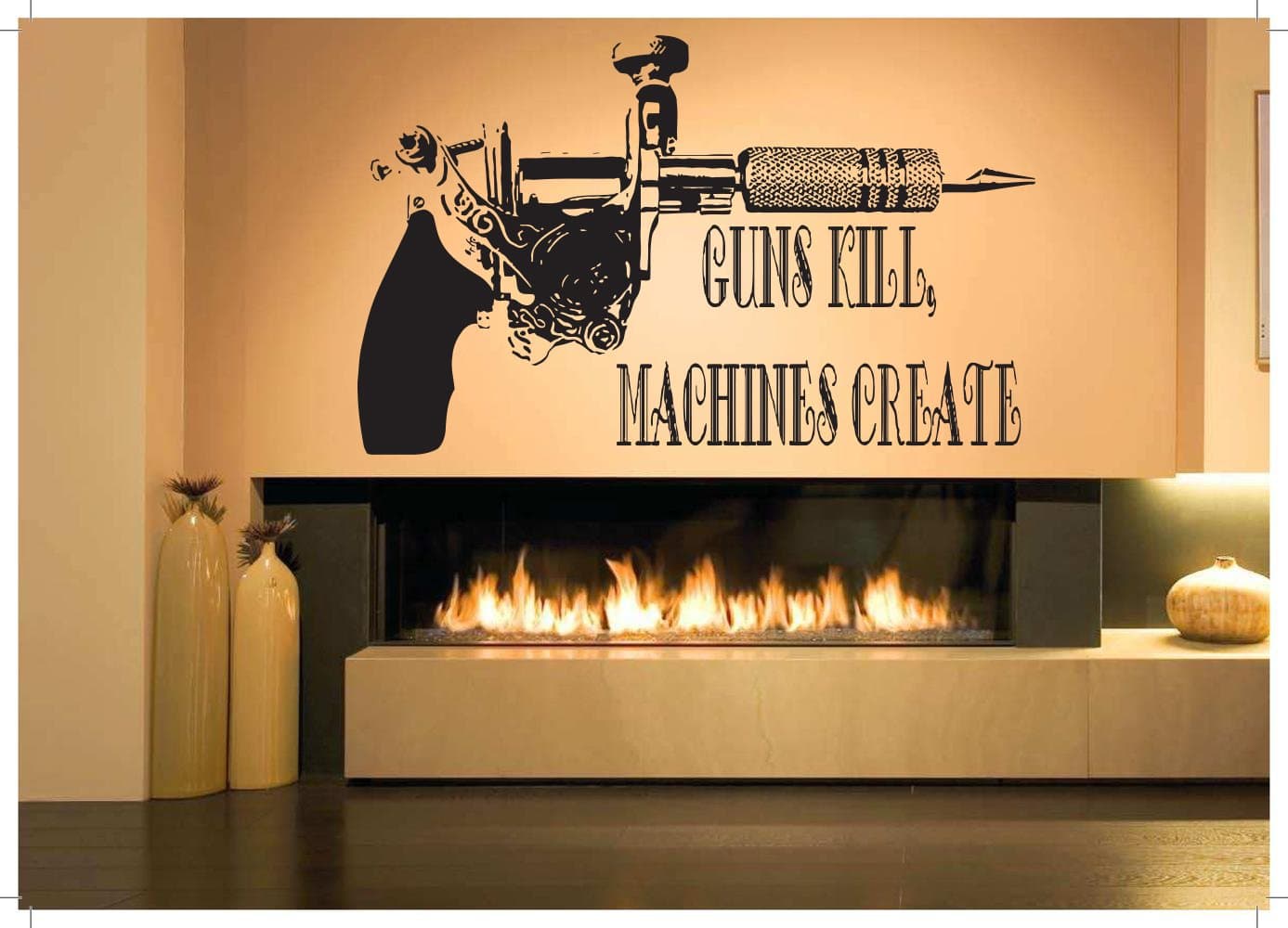 Wall Room Decor Art Vinyl Sticker Mural Decal Guns Kill,Machine Create Quote Phrase Tattoo Poster AS2404