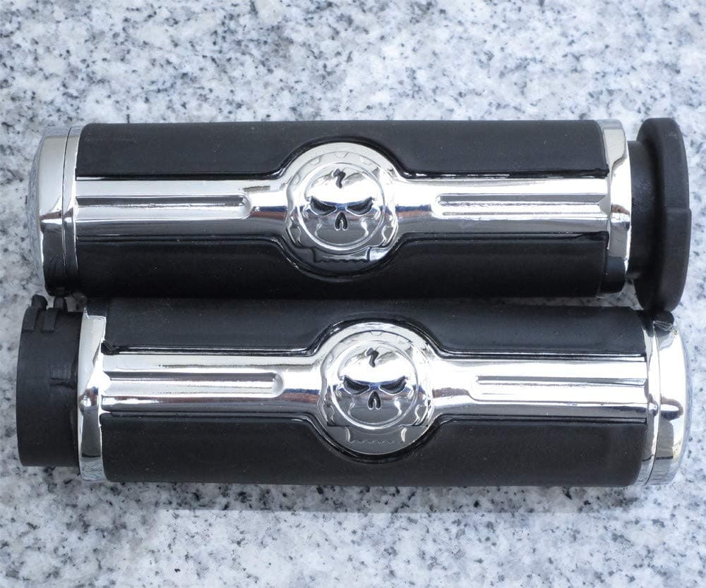 i5 Chrome Skull Black Rubber Hand Grips for Harley Davidson Sportster Softail Dyna Road King Electra Tour Street Hydra Super Wide Glide V-Rod VRSC FXD FLD