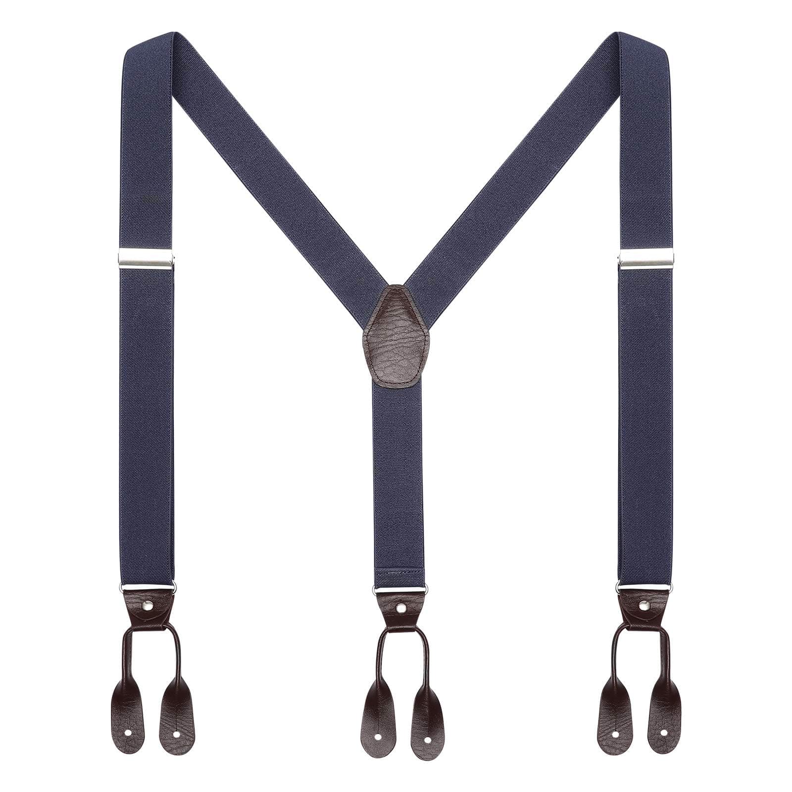 Mens Brown Button End Suspenders - Adjustable Elastic Y Shape Tuxedo Suspender