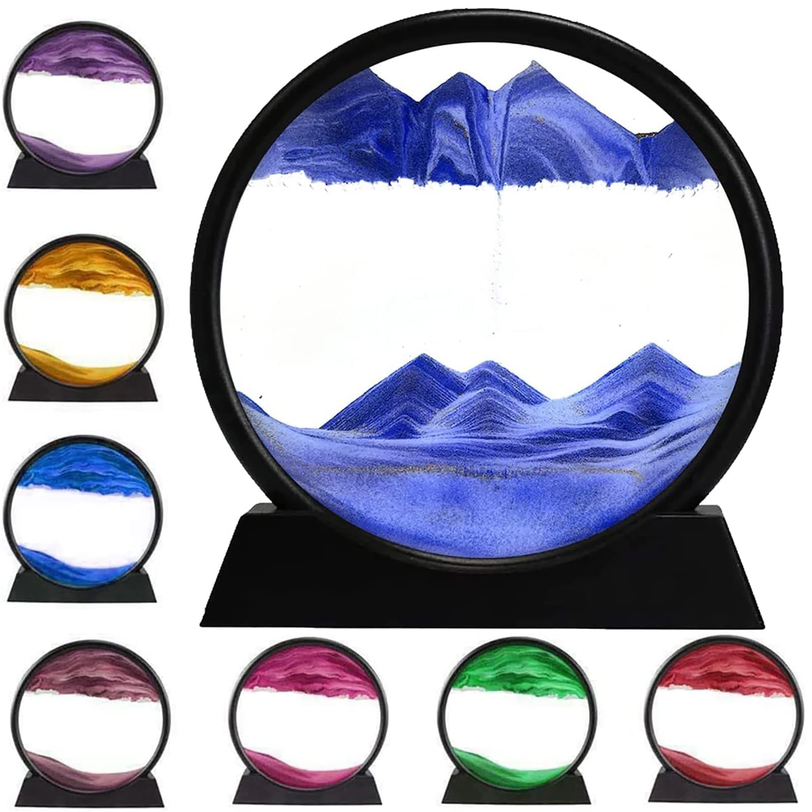 - rysnwsu 3D Dynamic Sand Art Liquid Motion, Moving Sand Art Picture Round Glass 3D Deep Sea Sandscape in Motion Display Flowing Sand Painting Relaxing Desk Toys (Blue, 7'')