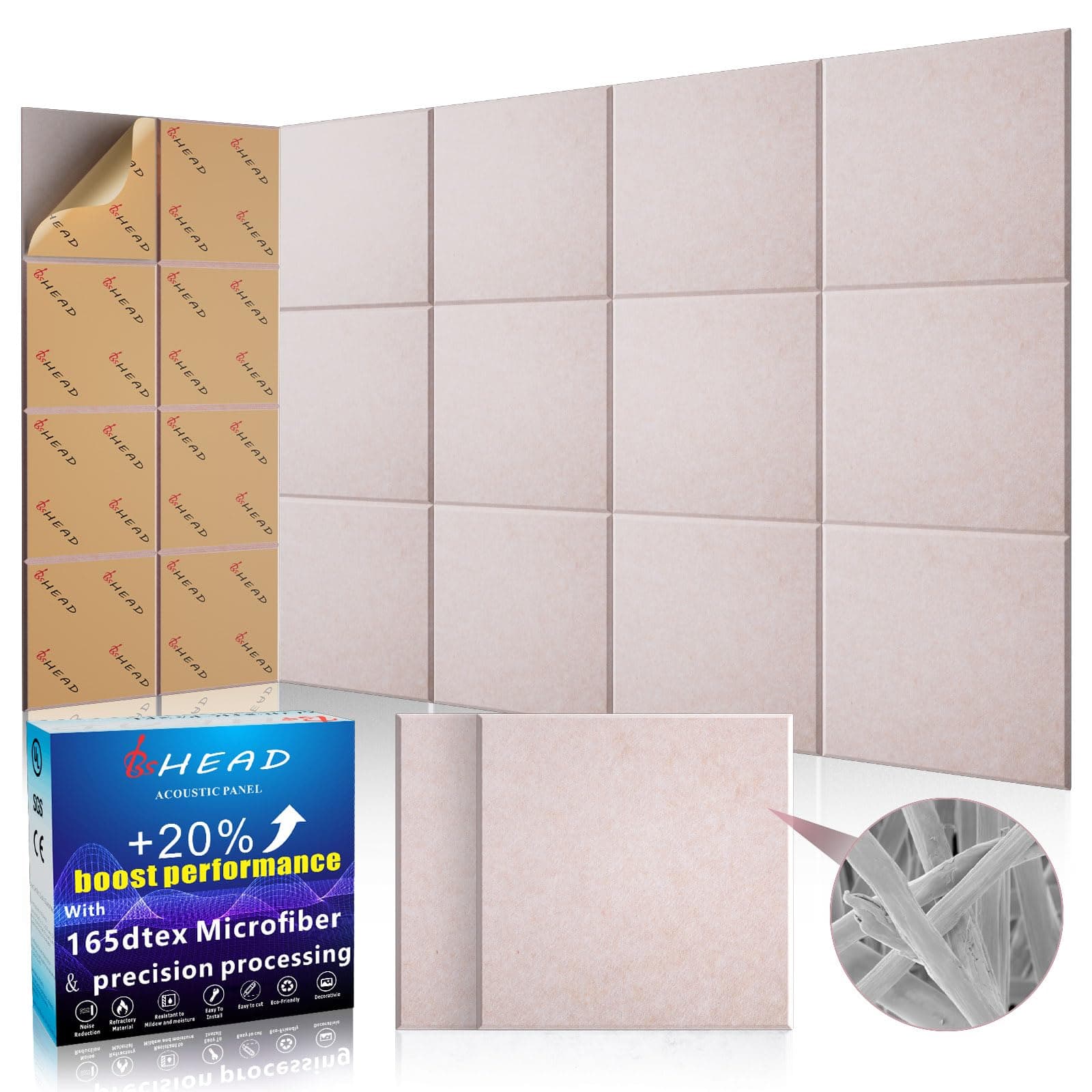 10 pcs 165dtex Microfiber Acoustic Panels ,Self-Adhesive Soundproof Wall Panels, 12 x 12 x 0.4 in Sound Proof Foam Panels for Walls, High Density, Noise Dampening Panels for Home Studio(Camel)