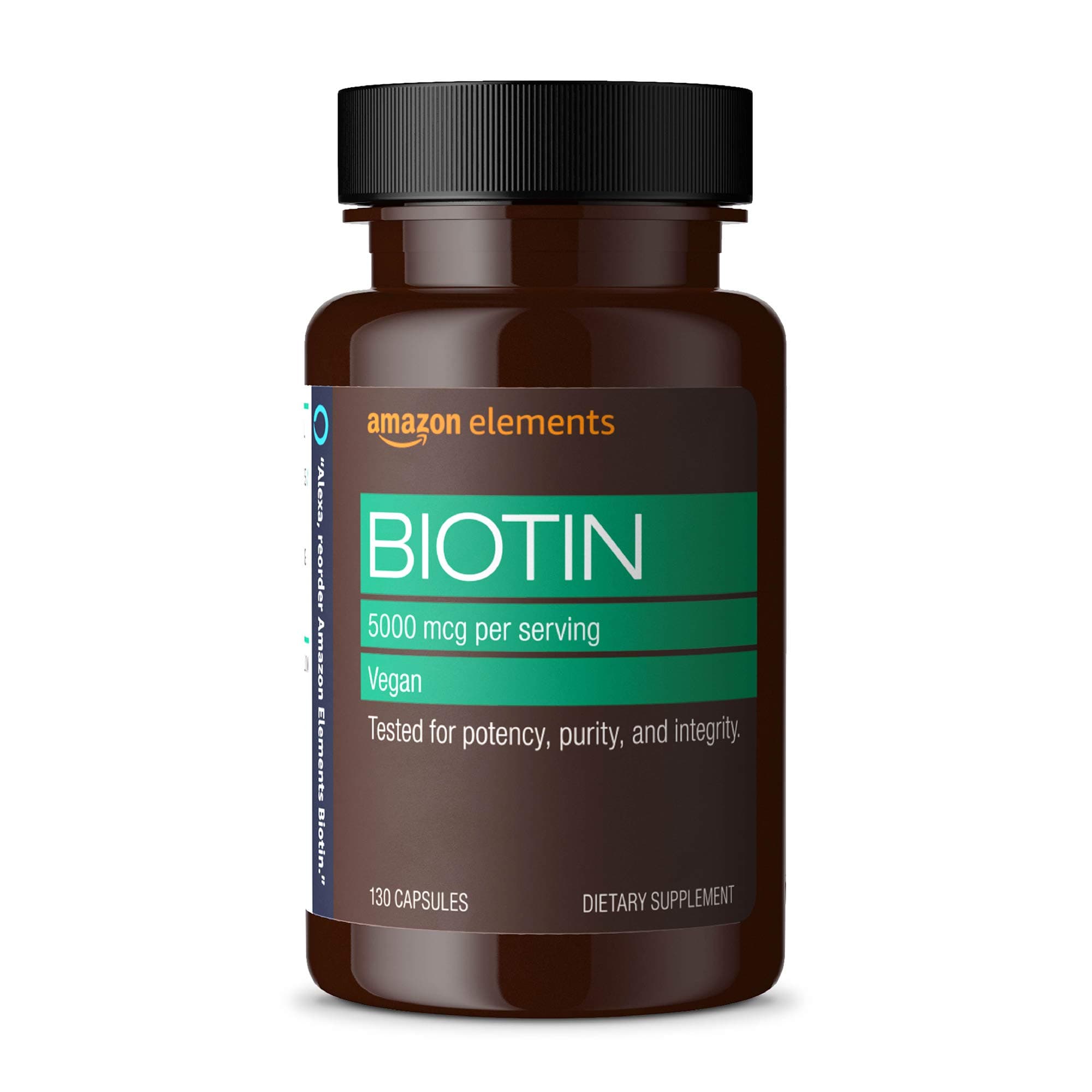 Amazon Elements Vegan Biotin 5000 mcg - Hair, Skin, Nails - 130 Capsules (4 month supply)