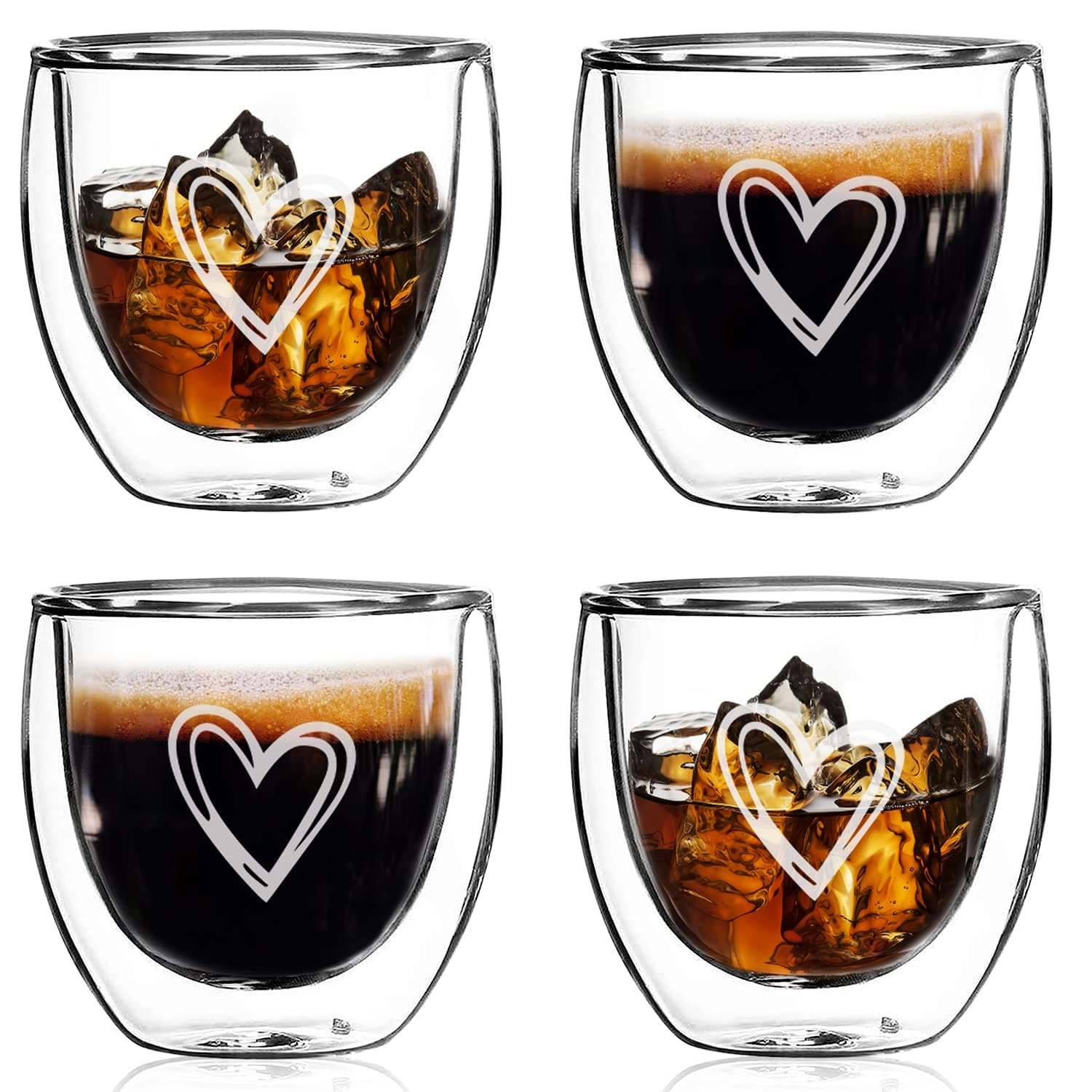 2.7 OZ Espresso Cups Set of 4,Double Walled Glass Espresso Cups,Italian Style Clear Doppio Cups for Espresso Lovers,Espresso Accessories Small Double Wall Expresso Coffee Cup