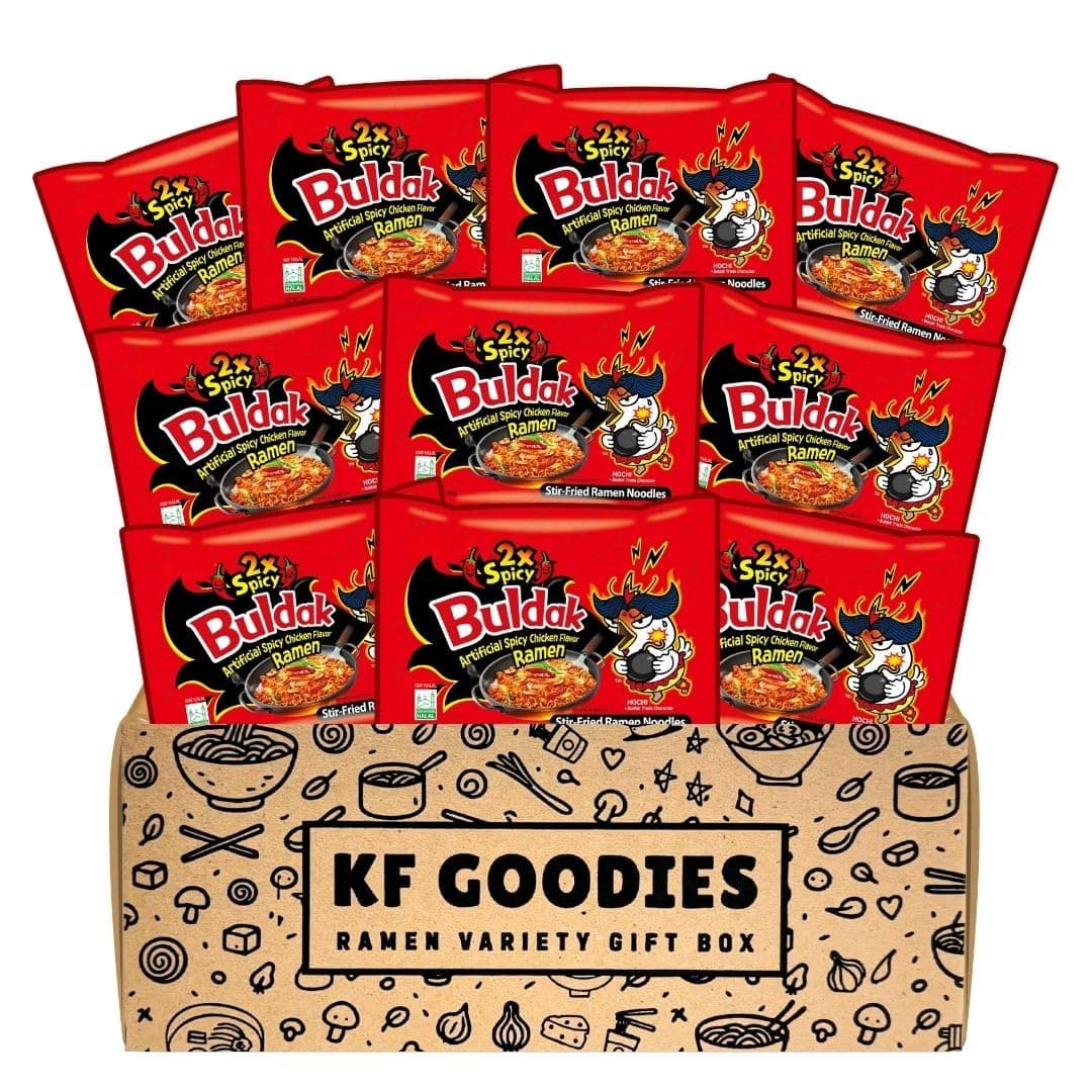 KF GOODIES Korean Ramen Variety Pack Gift Box (10 Count) – Spicy Buldak Noodle Assortment for Birthdays, College Care Packages, Office Snacks, and Gift Baskets