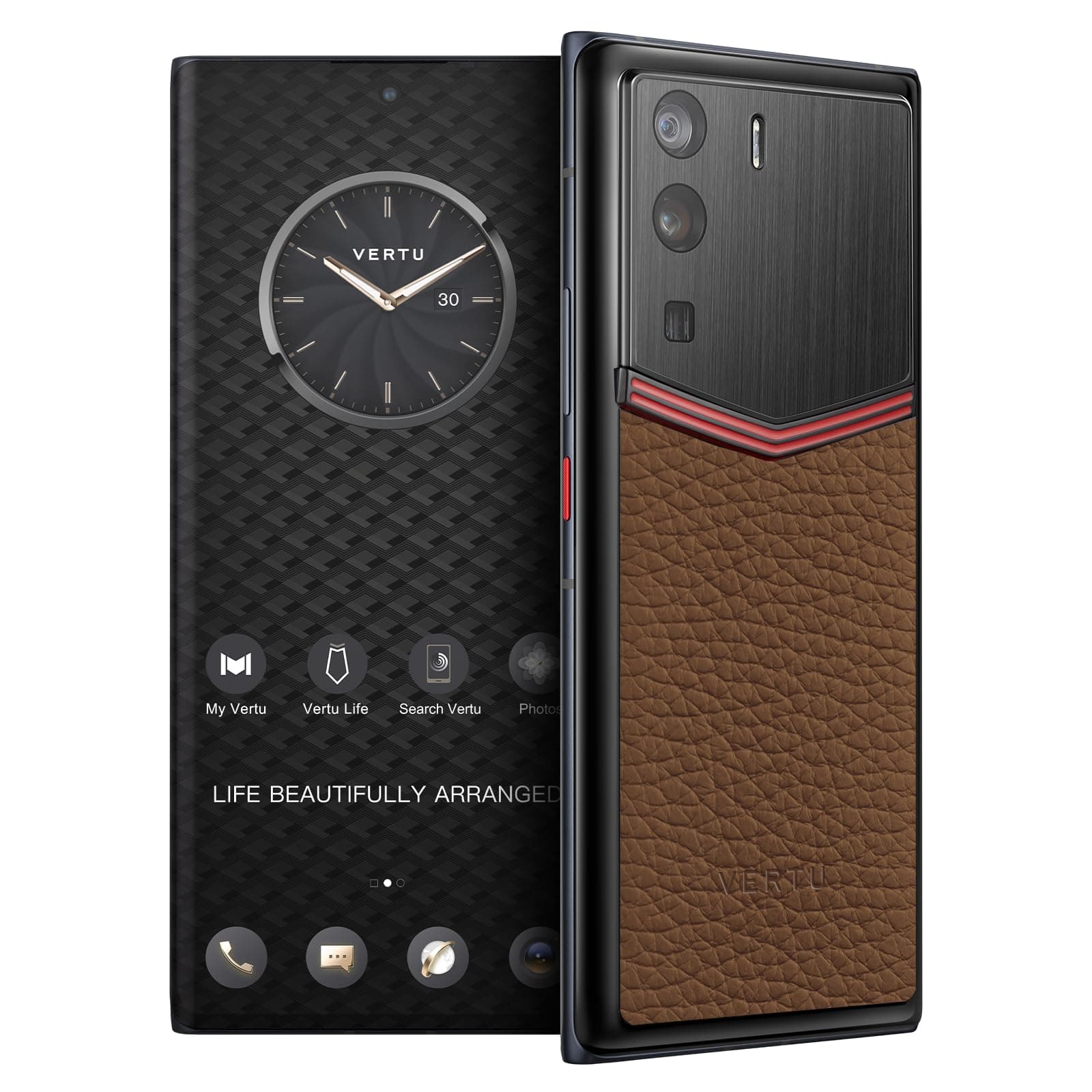 METAVERTU Web 3.0 Calfskin 5G Phone, Unlocked Android Smartphone, Secure Encrypted, Double Systems, 64MP Camera, 144Hz AMOLED Curved Display, Dual SIM, Fast Charge (Enameled, Brown, 18G+1T)