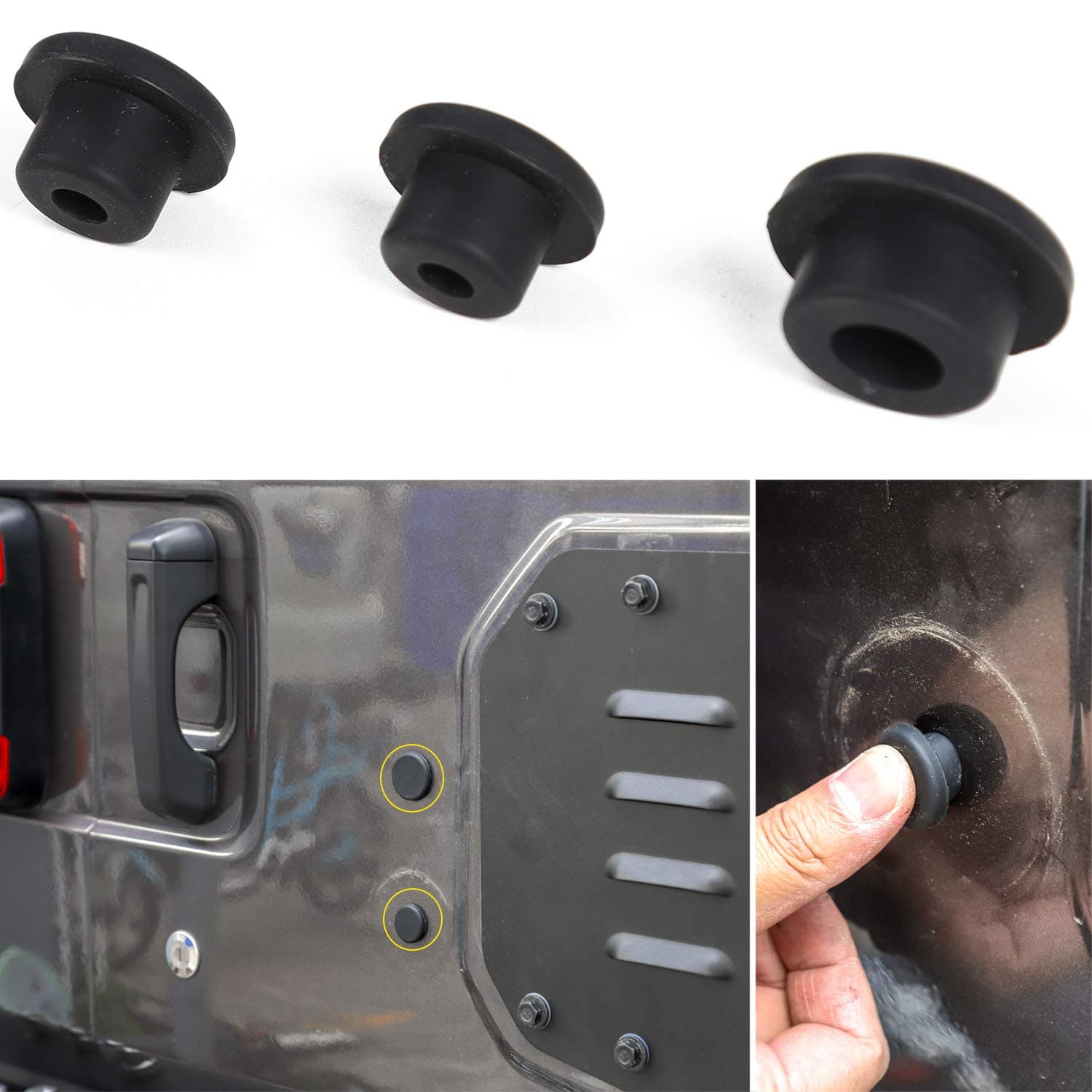 Voodonala Rubber Tailgate Plugs Sets for Jeep Wrangler JL JLU 2018-2024, Removed Tire Carrier Bumper Anti-dust Waterproof, Black, 3 Pack