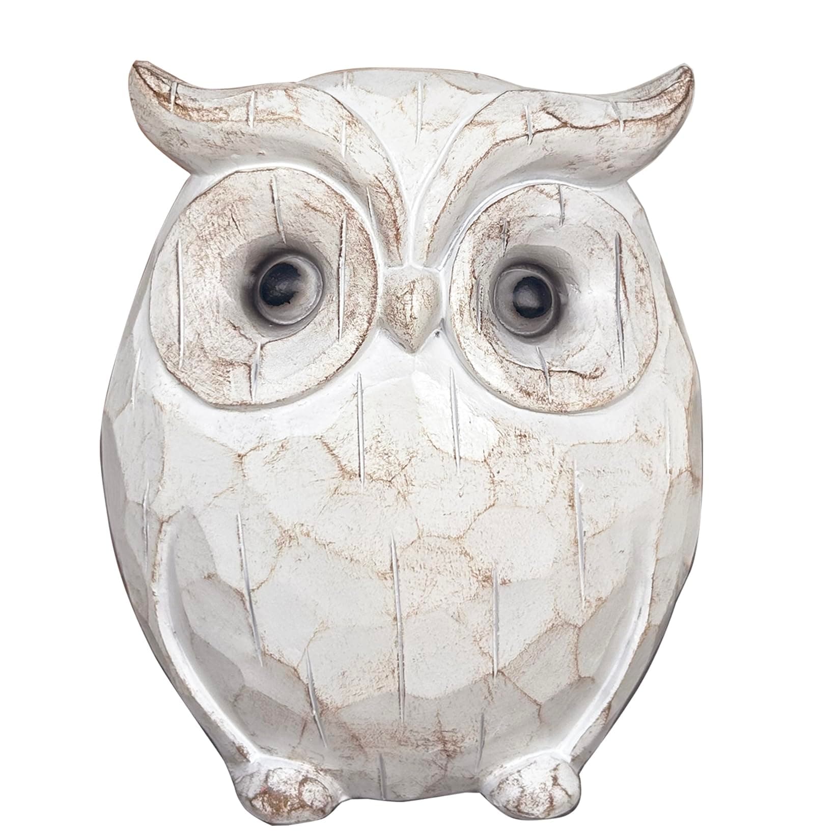 Rustic Carved Owl Figurine - Chubby Owl Decor for Home and Office - Shelf, Desktop, Cabinet, Fireplace Mantel