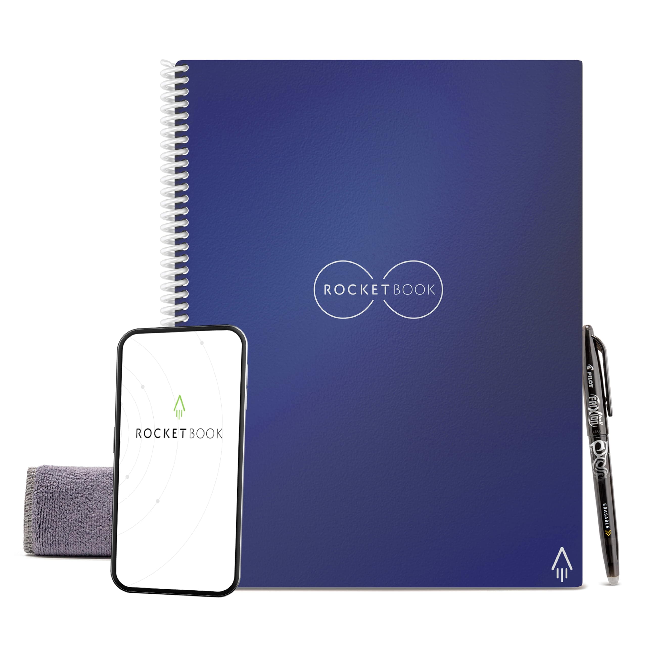Rocketbook Core Reusable Spiral Notebook, Letter Size 8.5x11, Navy Blue - Dotted Pages, App-Connected, Erasable, Durable Cover, Ideal for School, Work, and Creative Projects