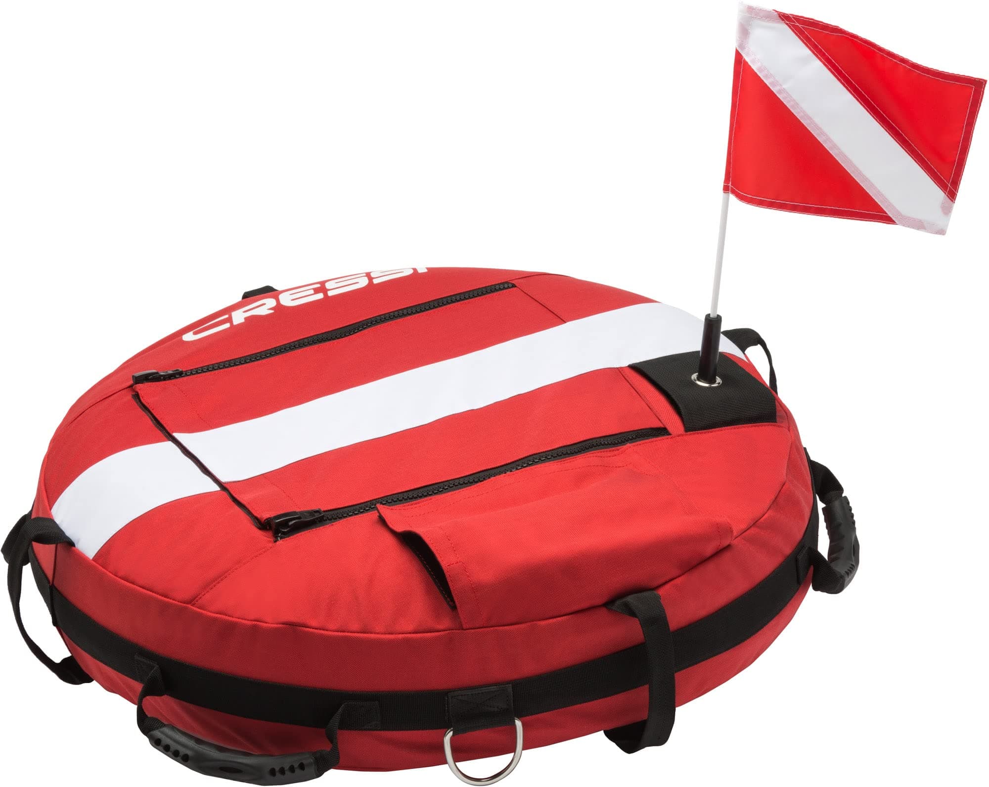 Cressi Freediving Training Buoy- Durable Material, 4 External Handles, 2 Exterior D-Rings and Red Diving Flag for Safety