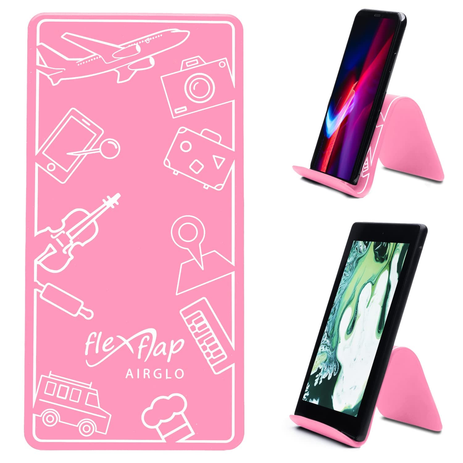 Airplane Travel Essentials for Flying Flex Flap Cell Phone Holder & Flexible Tablet Stand for Desk, Bed, Treadmill, Home & in-Flight Airplane Travel Accessories - Travel Must Haves Gadgets (Pro Pink)
