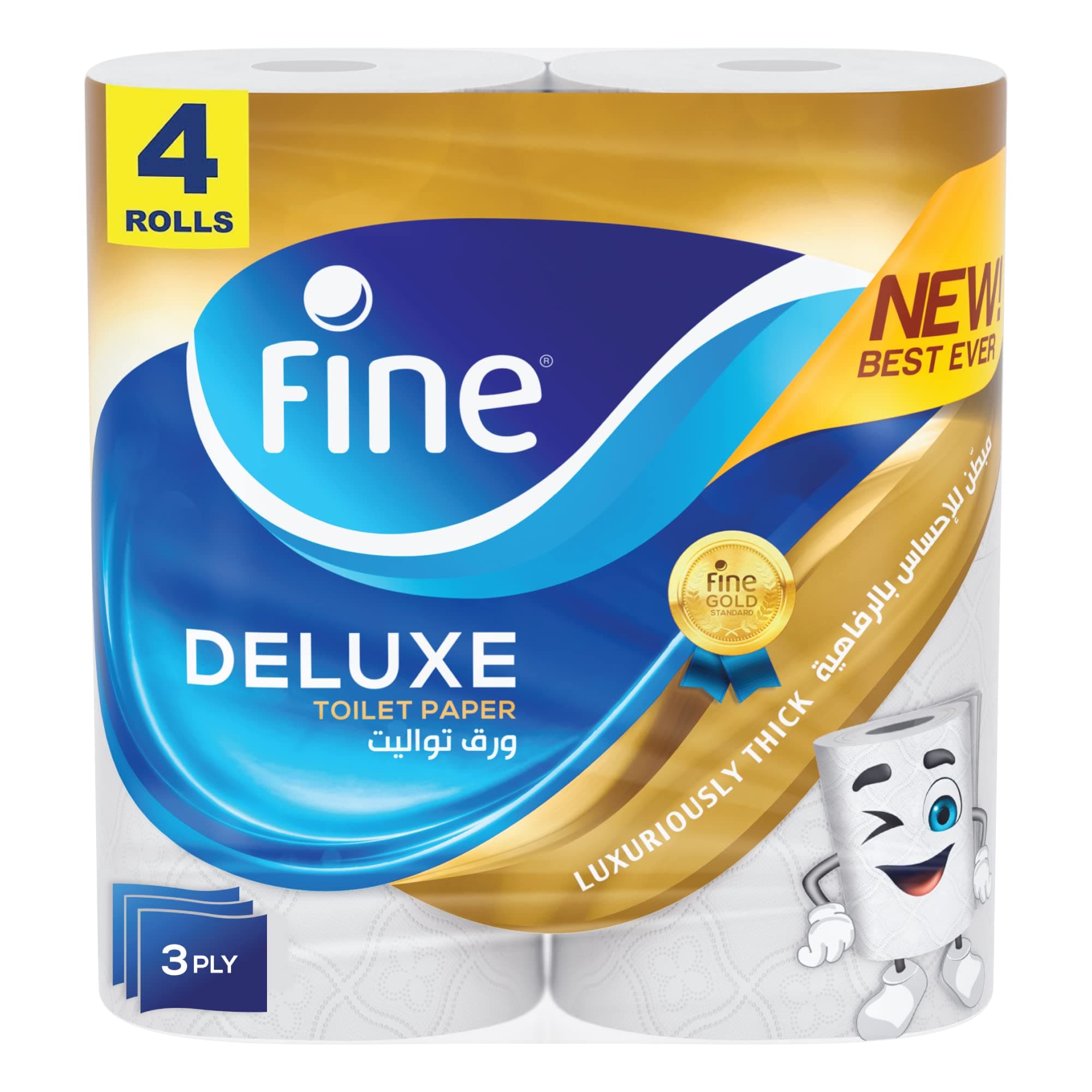 Fine Deluxe Toilet Tissues Paper 4 Rolls, 140 sheets x 3 Ply