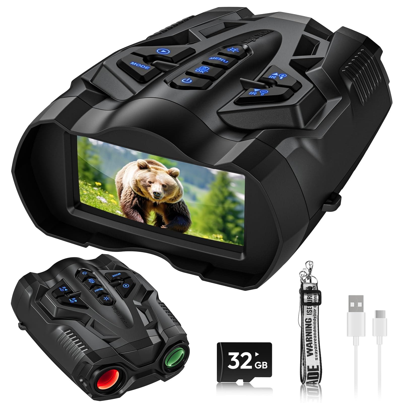 Night Vision Goggles,4K Night Vision Binoculars for Adults,3.5 Inch Screen,9 Levels IR Mode and 10X Digital Zoom for Outdoor Enthusiasts and Animal Watchers,32GB TF Card for Photos and Videos