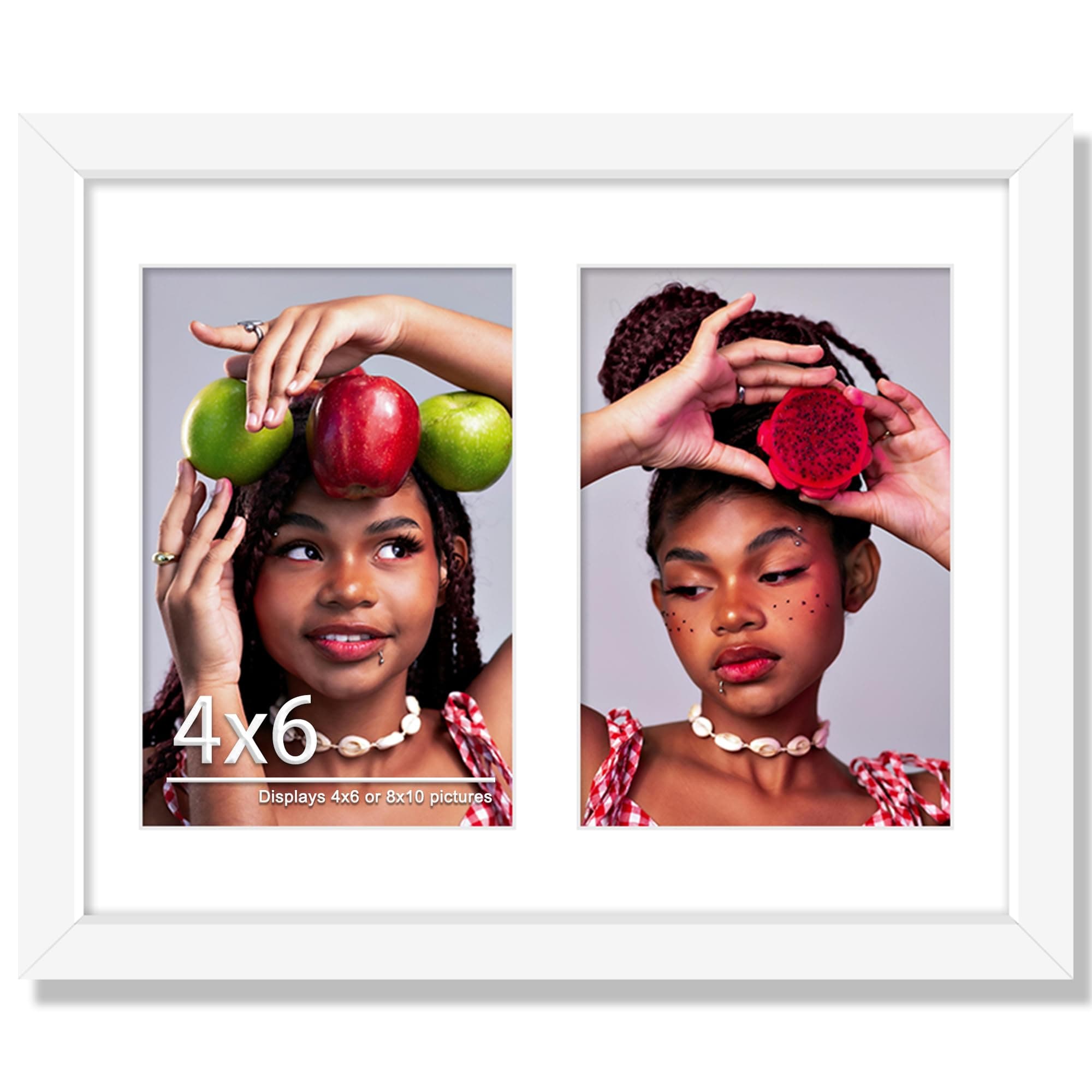8x10 Double Picture Frame For Displaying Double 4x6 Picture Frame for Wall Mounting or Tabletop, White.