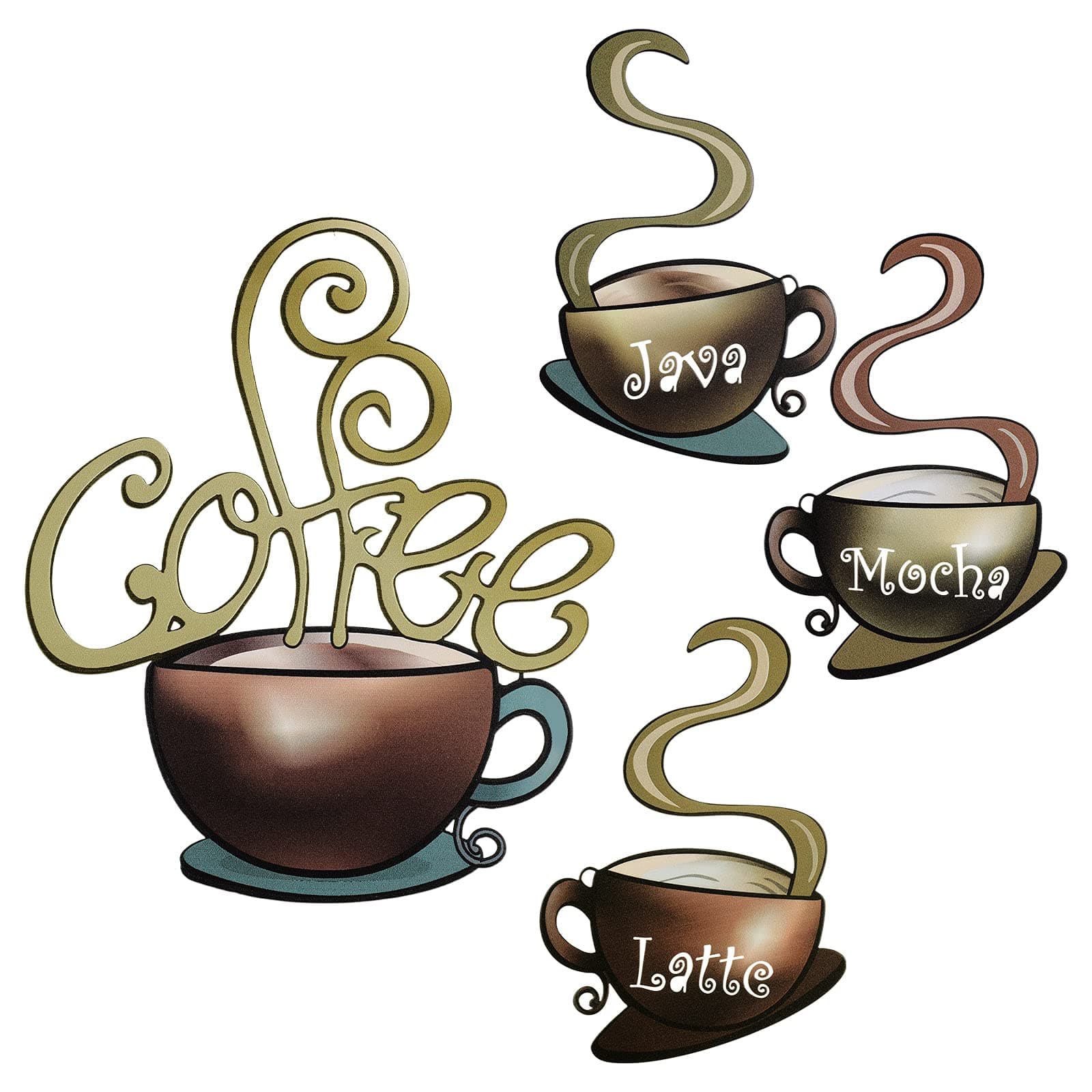 4 Pieces Metal Coffee Cup Wall Decor Coffee Bar Decor Cafe Themed Wall Art Decoration Vintage Cup Signs for Kitchen Decorations Shop Restaurant Lounge Decorations(Brown)
