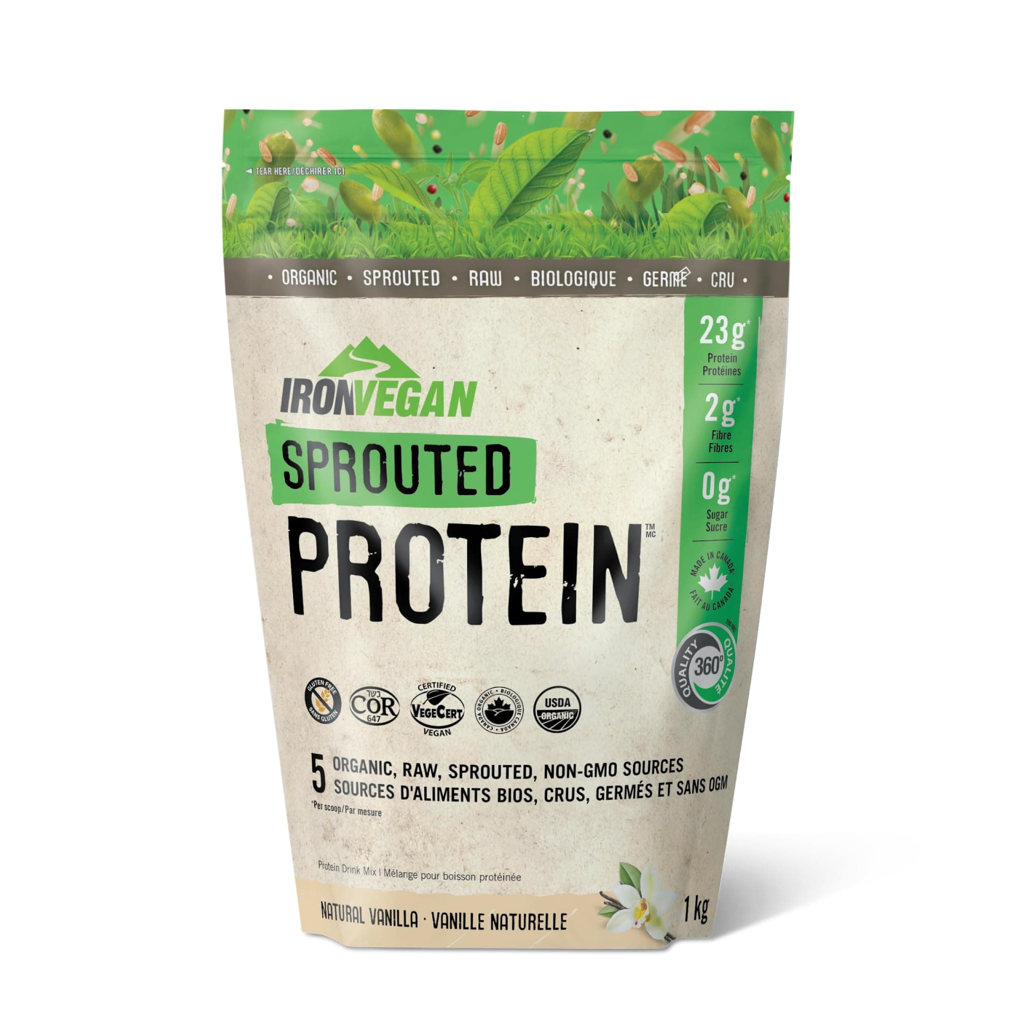 Organic Vanilla Sprouted Protein Powder, 1000 GRUSDA Organic