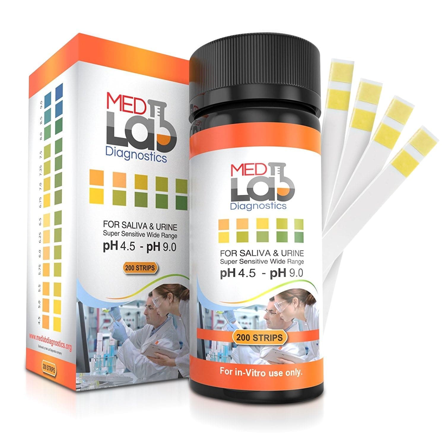 pH Test Strips 4.5 to 9.0 (200 ct) for Urine and Saliva Body pH Testing. Urinalysis Reagent Test Strips for Acidity and Alkalinity. Alkaline Diet Food and Acid pH Testing