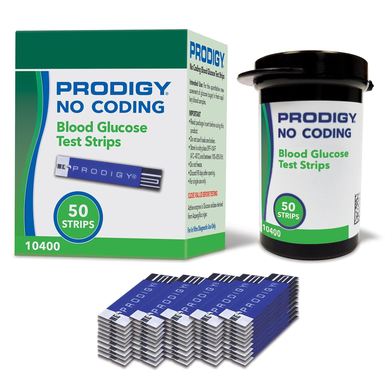 PRODIGY 10400 No Coding Blood Glucose Test Strips for Diabetes, Box of 50 Strips, Compatible with PRODIGY AutoCode, Pocket & Voice Blood Glucose Monitoring Systems