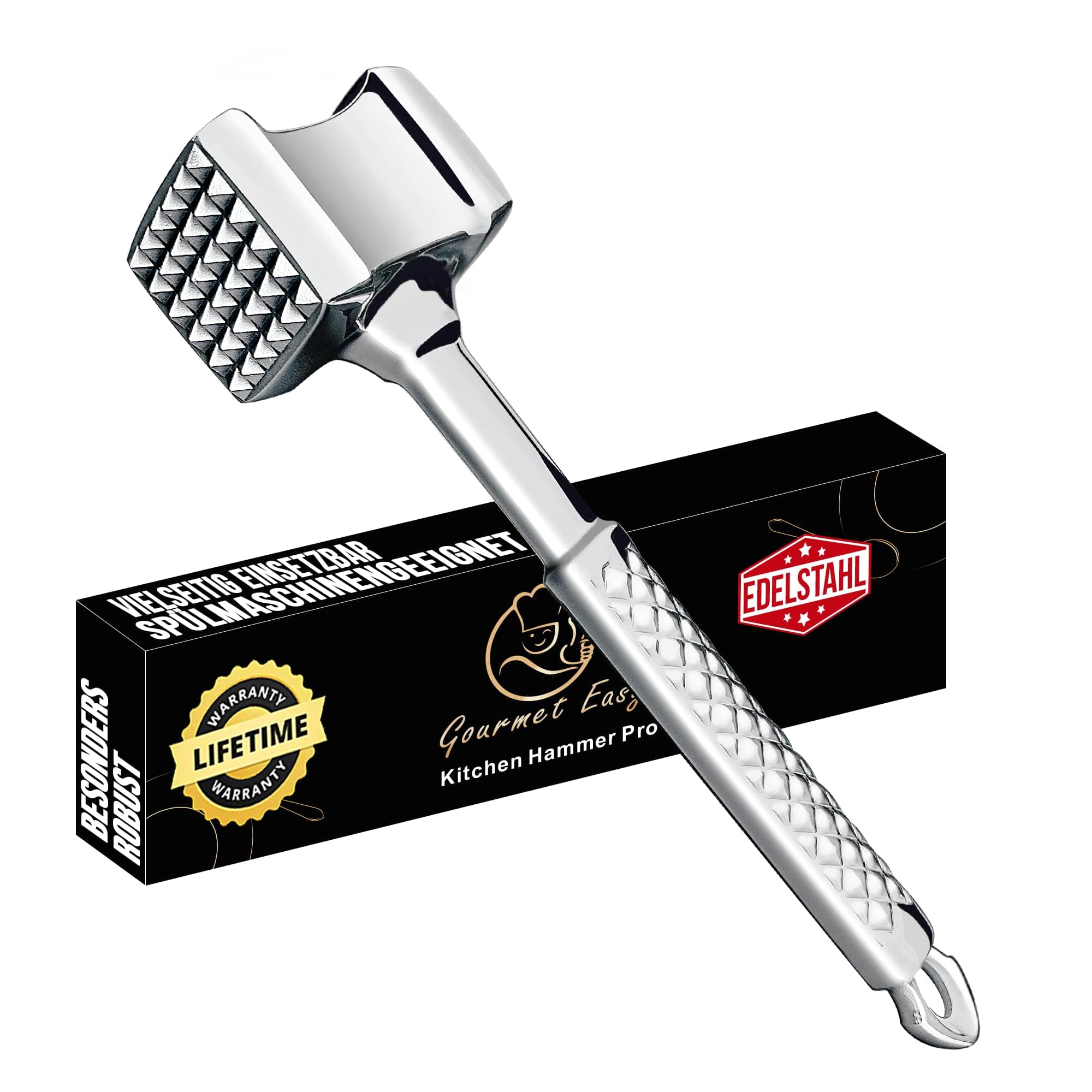 Stainless Steel Meat Tenderizer Tool, Premium Meat Mallet with Non-Slip Grip, Dual-Sided Kitchen Mallet Ideal for Tenderizing Steak, Poultry & Chicken Cutlet, Dishwasher Safe with Long-Term Warranty