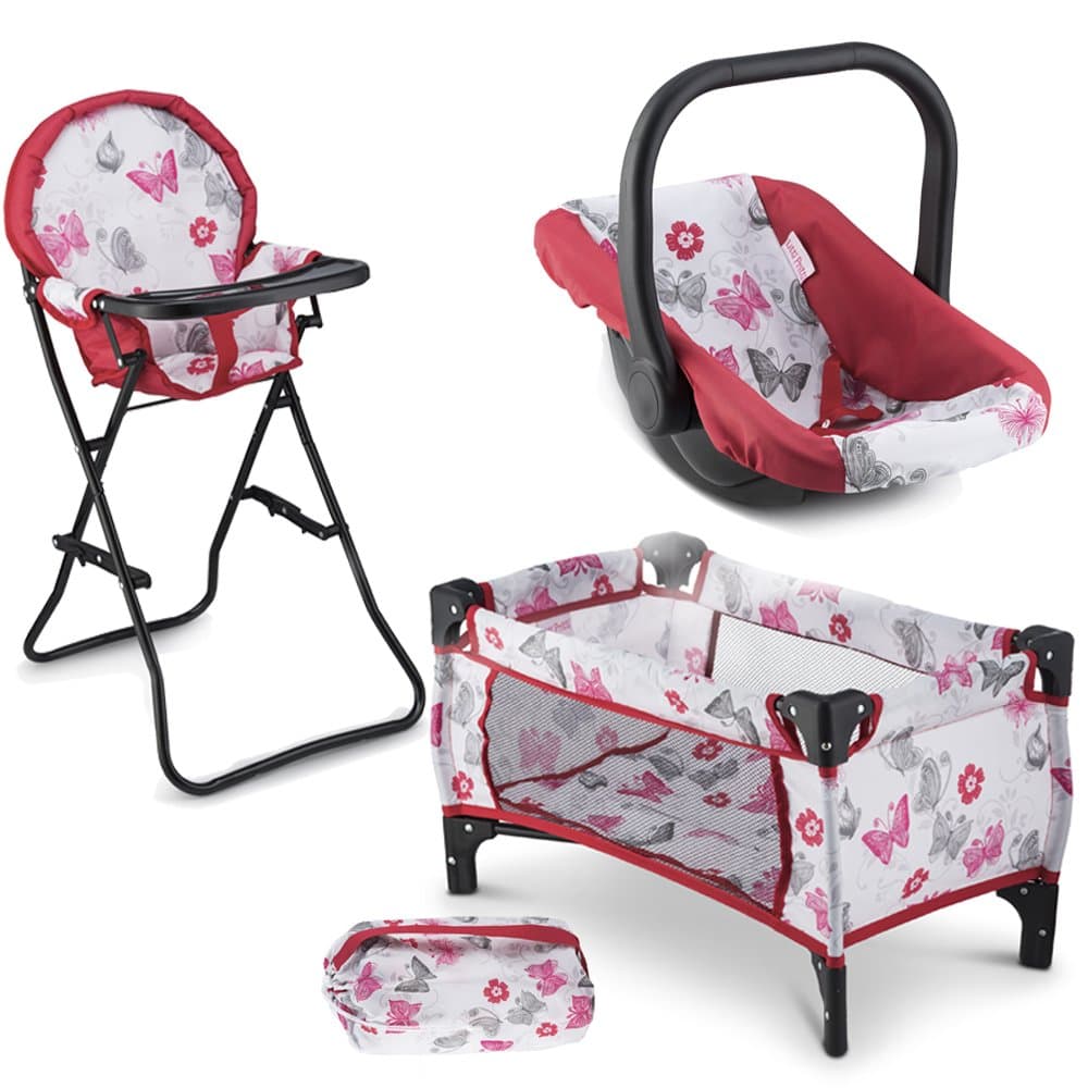 Litti Pritti 3 in 1 Doll Play Set 1 Doll Pack N Play. 2 Doll Bouncer 3.Doll High Chair. Fits 18'' Doll