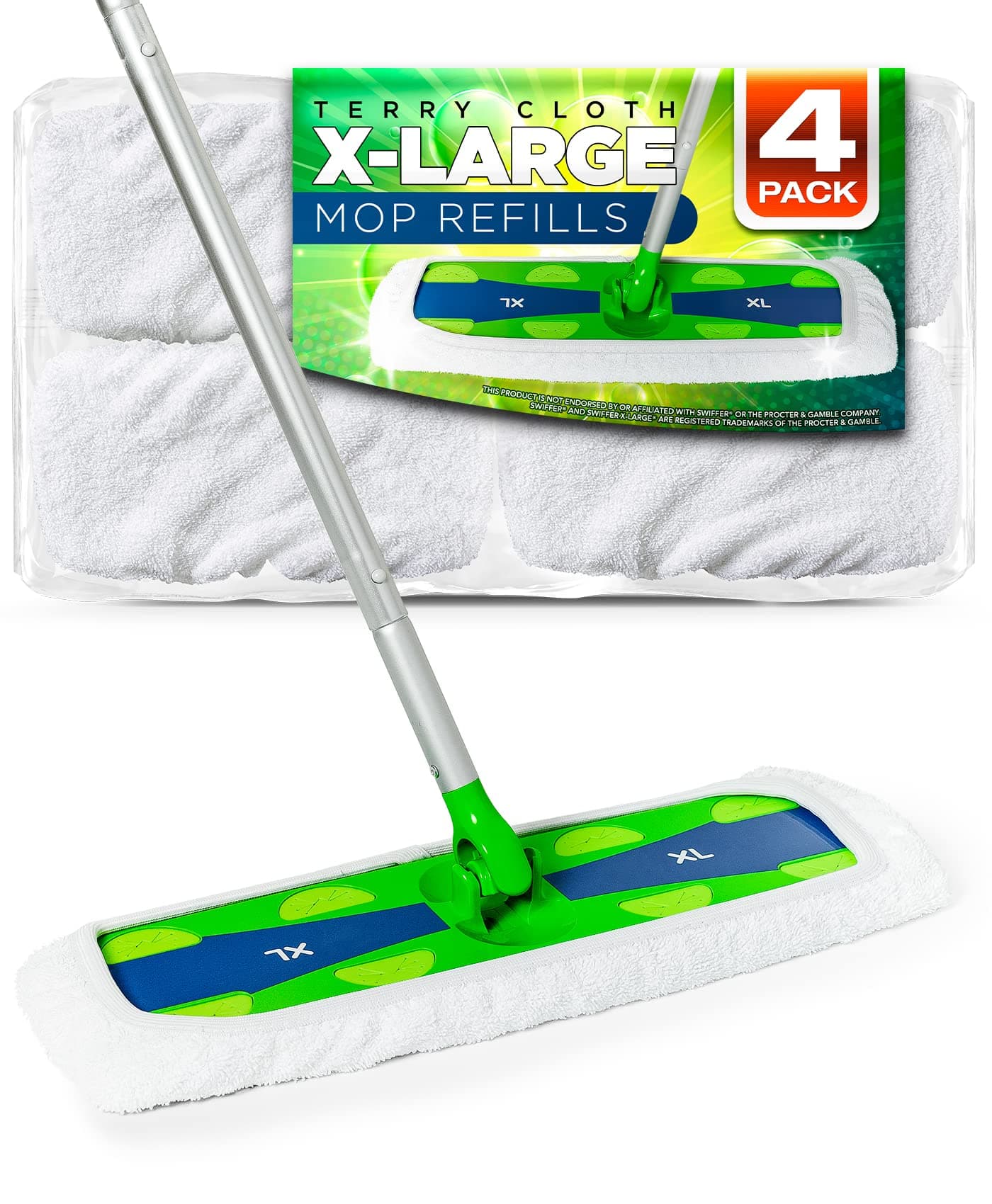 4-Pack 100% Cotton Pads Compatible with Swiffer X-Large