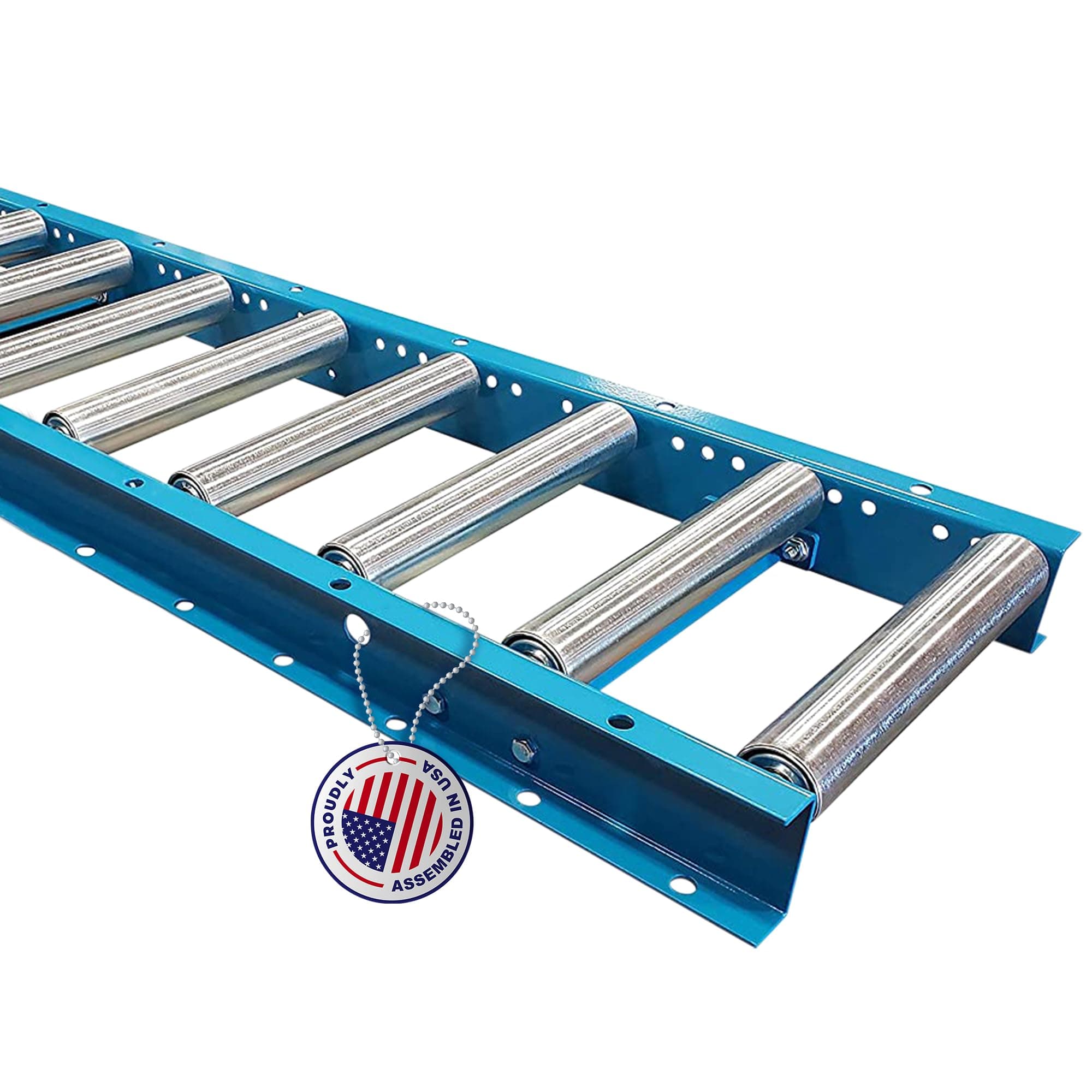 Light-Duty Gravity Roller Conveyor with 1.5" Diameter Galvanized Steel Rollers on 3" Centers. 18" Wide x 5' Long - Ultimation