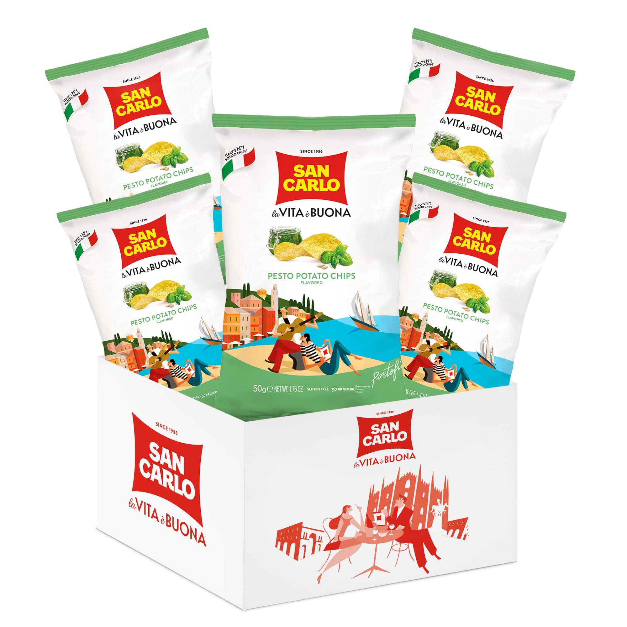 San Carlo Multi Pack 5X Pesto n°1 Italian Potato Chips - 150gr - for Snacking Bliss