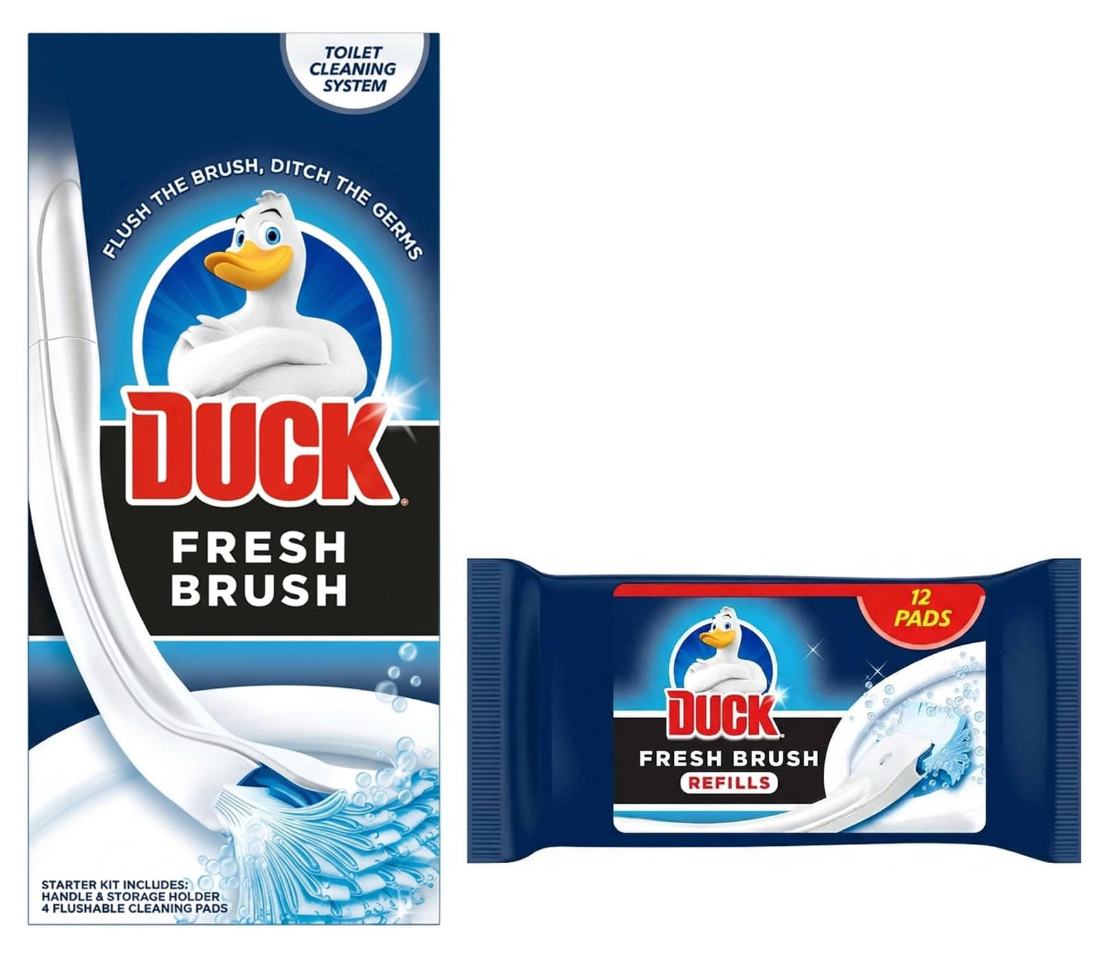 Her Flavour Toilet Cleaner Starter Kit Bundle Includes 1 Duck Fresh Brush With Holder and 12 Flushable Cleaning Duck Fresh Brush Refill Pads