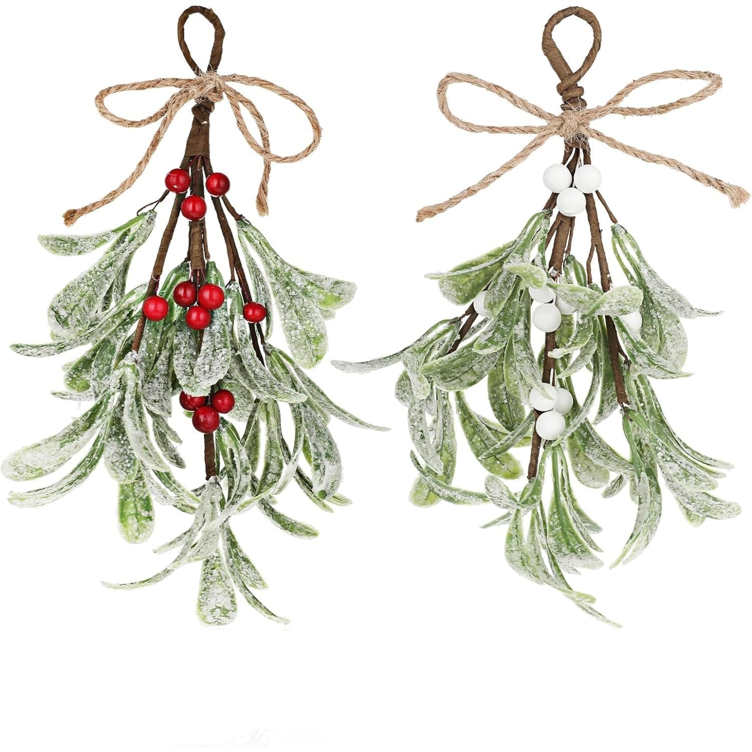 2 PCS Christmas Artificial Mistletoe Decor Floral Stems Artificial Mistletoe Picks with Red Berries, christmas tree decorations door decor vintage christmas ornaments, ornaments for Home Wedding Deco