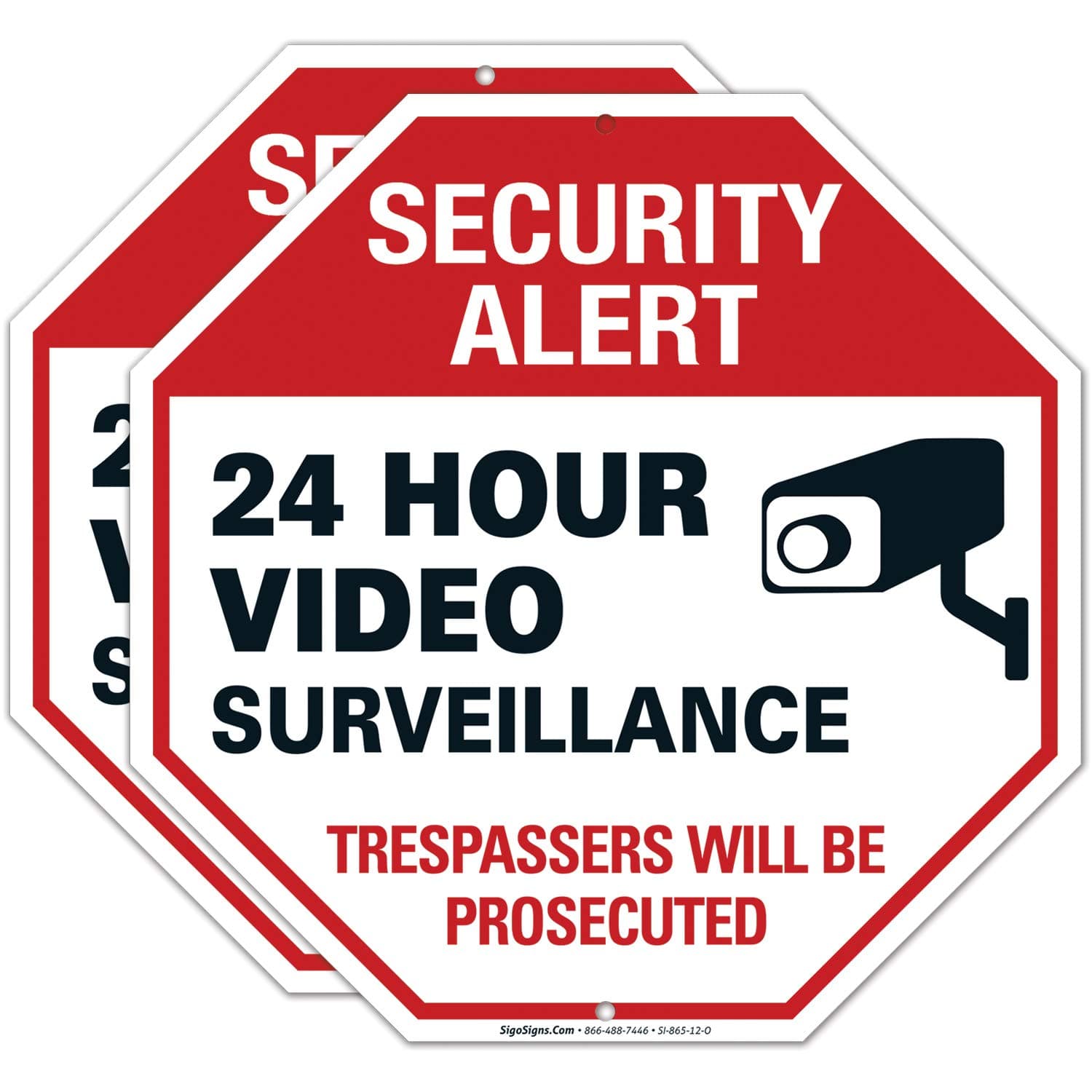 Video Surveillance Sign, (2 Pack) 12x12 Rust Free Heavy 0.40 Aluminum, Security Surveillance Warning Sign, Weather/Fade Resistant, Easy Mounting, Indoor/Outdoor Use, Made in USA by Sigo Signs