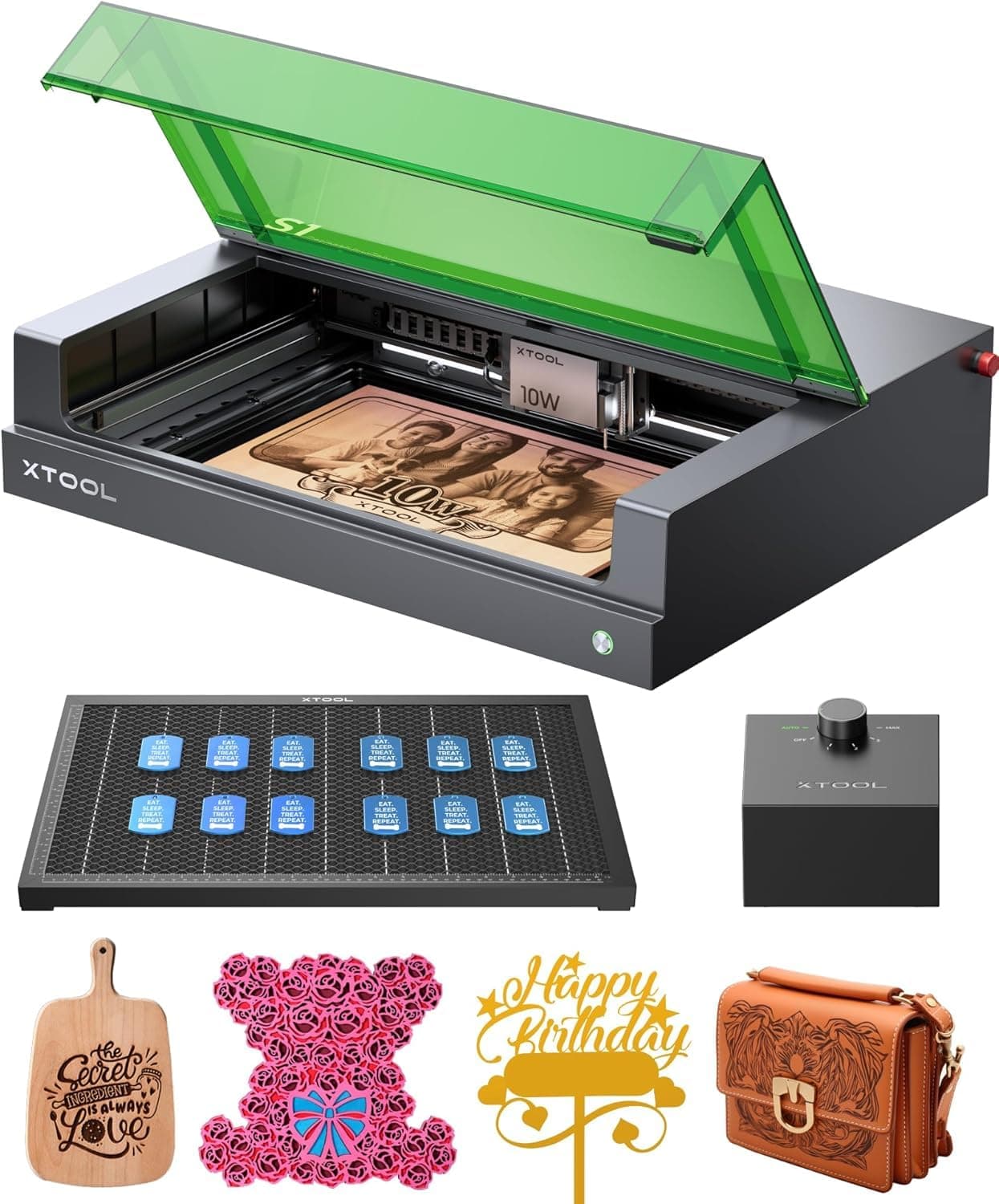 S1 10W Laser Engraver and Cutter Machine, with Air Assist & Honeycomb, 23.93" x 15.16" Bed Size, Beginner-friendly, Class 1 Safety Laser Engraving Machine for Wood, Metal, Glass - Basic Bundle