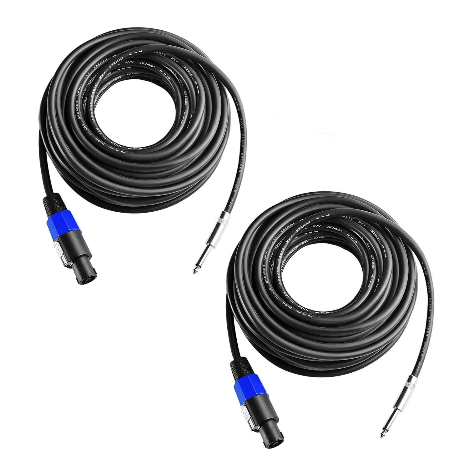Yoico 2Pcs 50 Feet Professional Speakon to 1/4 Speaker Cable, Pair 50 ft 12 Gauge Speakon to 1/4 Male TRS Inch Audio Amplifier Connection Heavy Duty Cord Wire with Twist Lock (50Feet-2Pack)