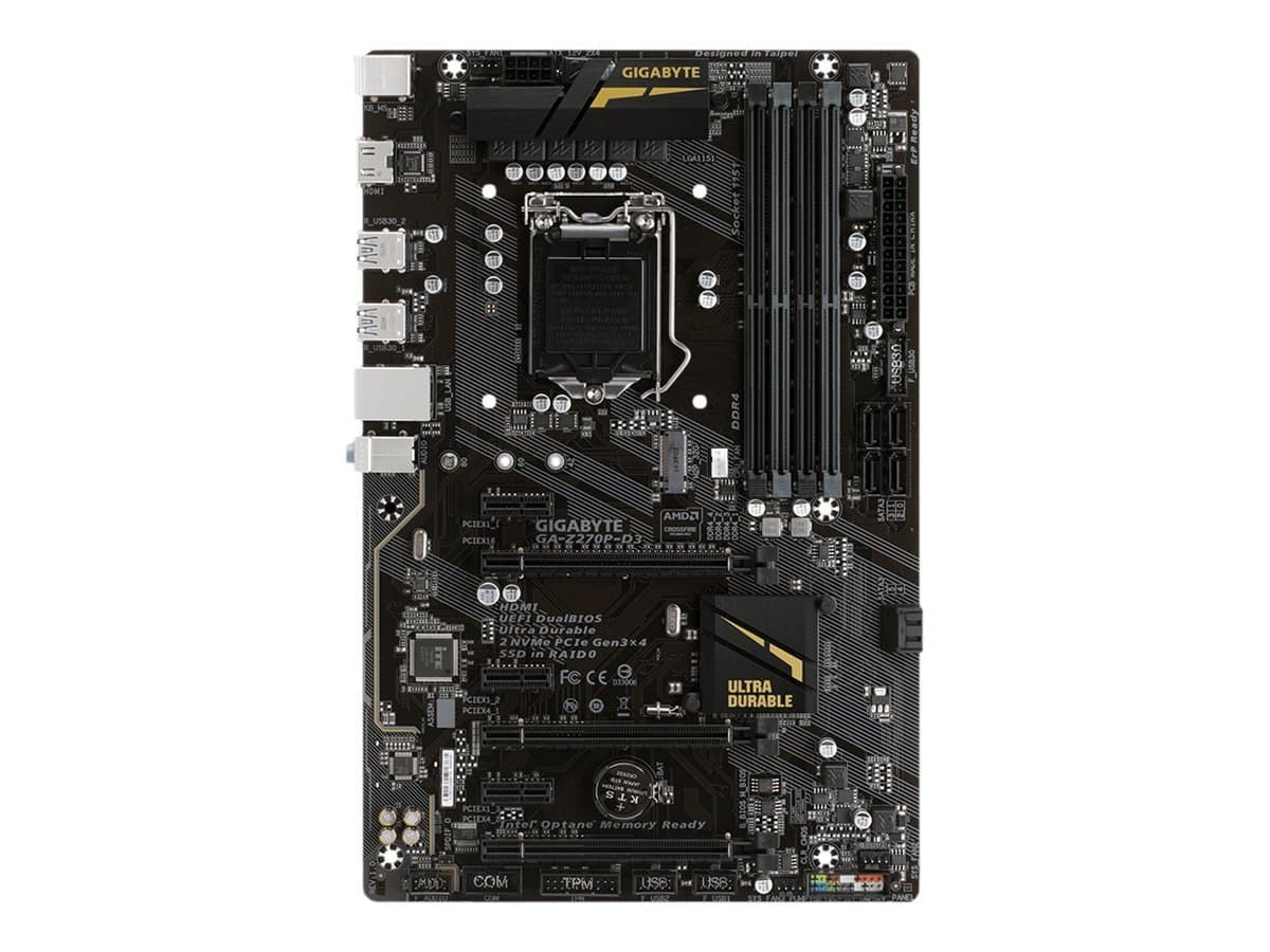 Gigabyte GA-Z270P-D3 7/6th Generation Motherboard - Black (Intel Core i3/i5/i7 Processors, LGA 1151, Dual Channel DDR4, USB 3.1, PCI-E 3.0, PCI-E x1, SATA 6 GB, USB2)