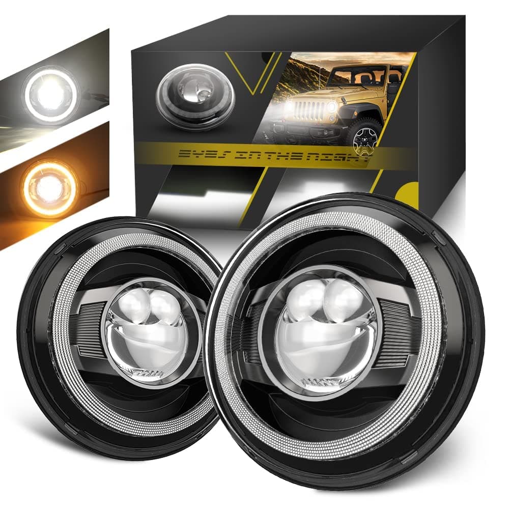 SPL 7 Inch LED Chips 8000LM Extreme Bright Round Headlights Hi/Lo Sealed Beam H6024 with Halo DRL@Turn Siganl Compatible with Jeep Wrangler 97-2017 JK TJ LJ/H1 H2