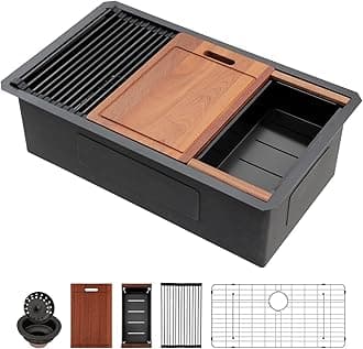 Sarlai 30 Matte Black Undermount Kitchen Sink Workstation - 30x18 Inch Kitchen Sinks with Ledge NANO-Tech Round Corner 16 Gauge Stainless Steel Single Bowl Sink Basin