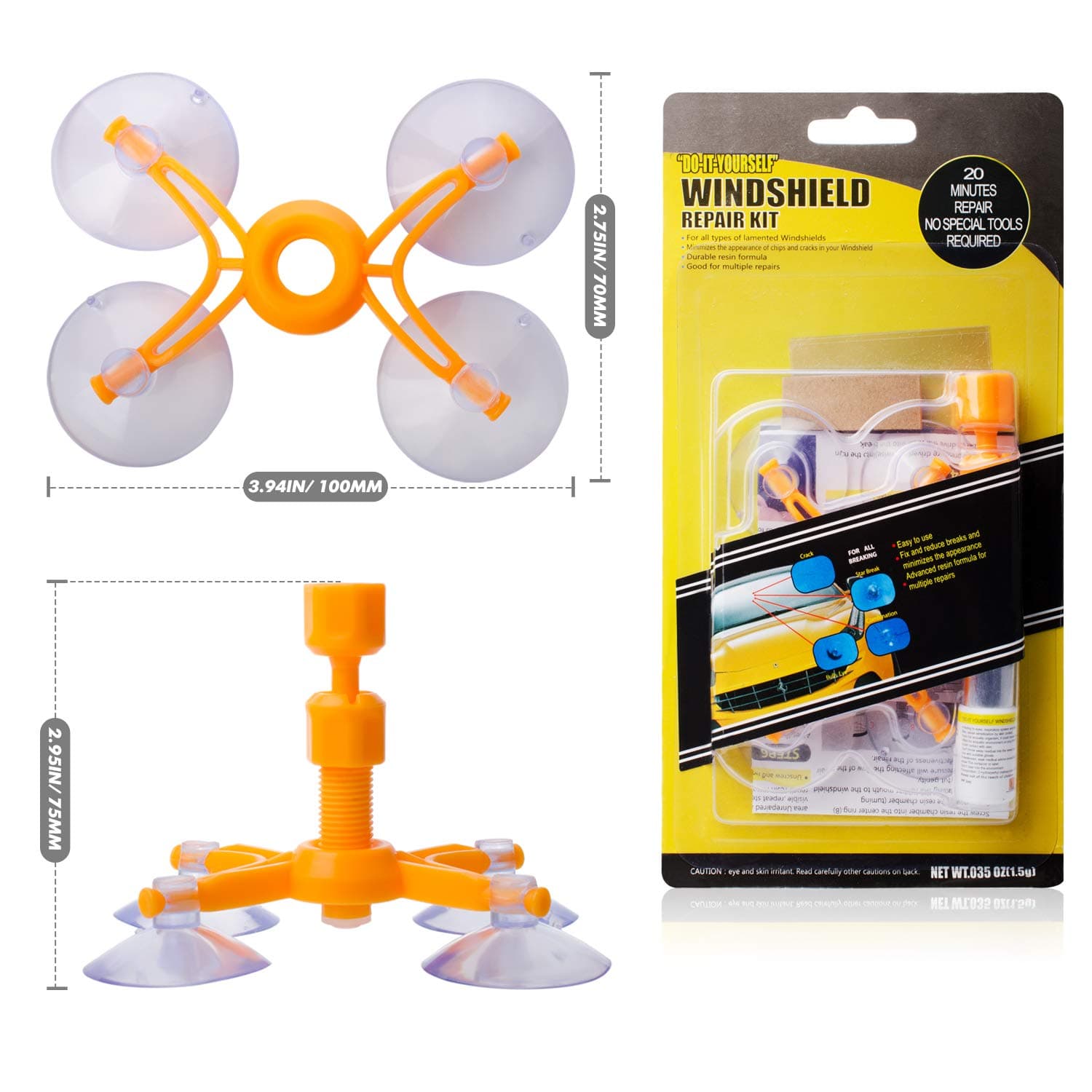 Windshield Repair Kit, Windshield Chip Repair Kit, DIY Car Windshield Glass Repair Tool for Repair Windshield Crack, Half Moon Crescents,Star Chips,and Bulls Eye.(1 Pack)