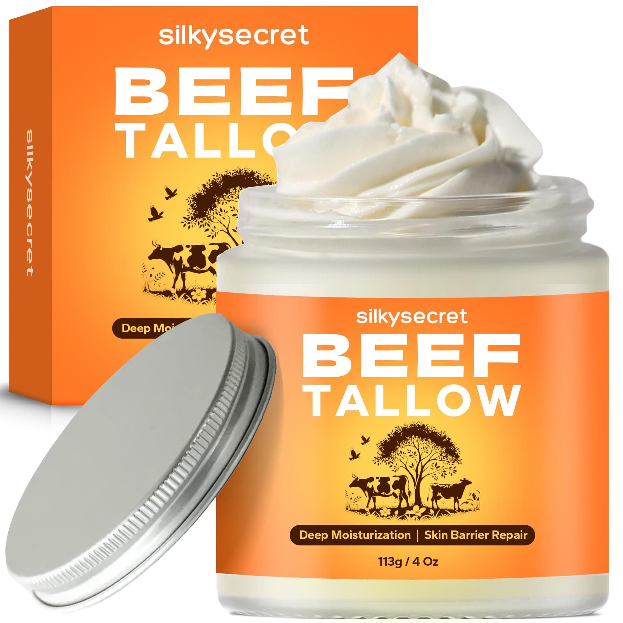 Beef Tallow for Face & Body (4 Oz), Grass-Fed Beef Tallow & Raw Wild Honey Blend, Deep Nourishing Tallow Balm for All Skin Types