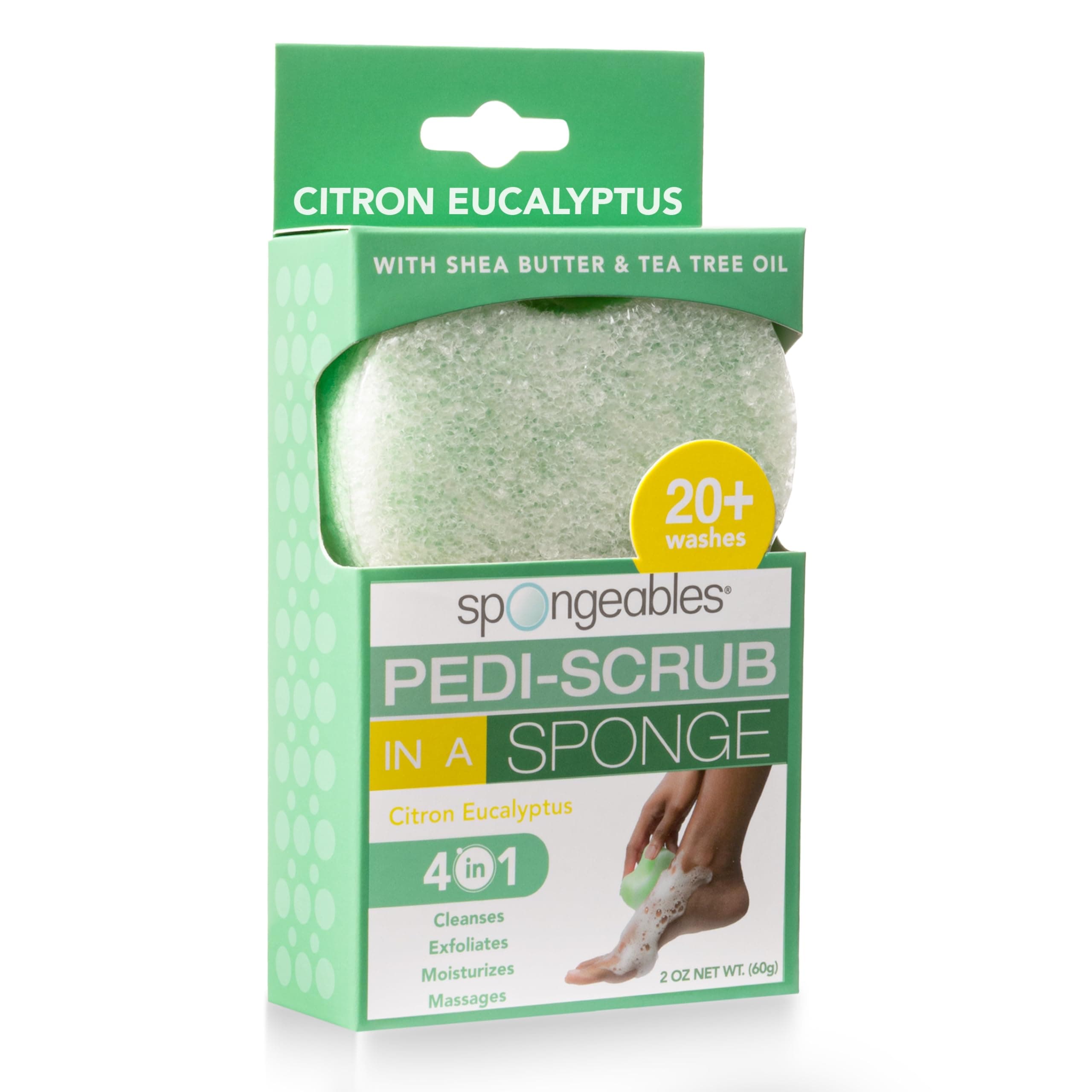 Pedi-Scrub Foot Exfoliating Sponge with Heel Buffer and Pedicure Oil, Citron Eucalyptus, Contains Shea Butter & Tea Tree Oil, 5+ Washes, Green