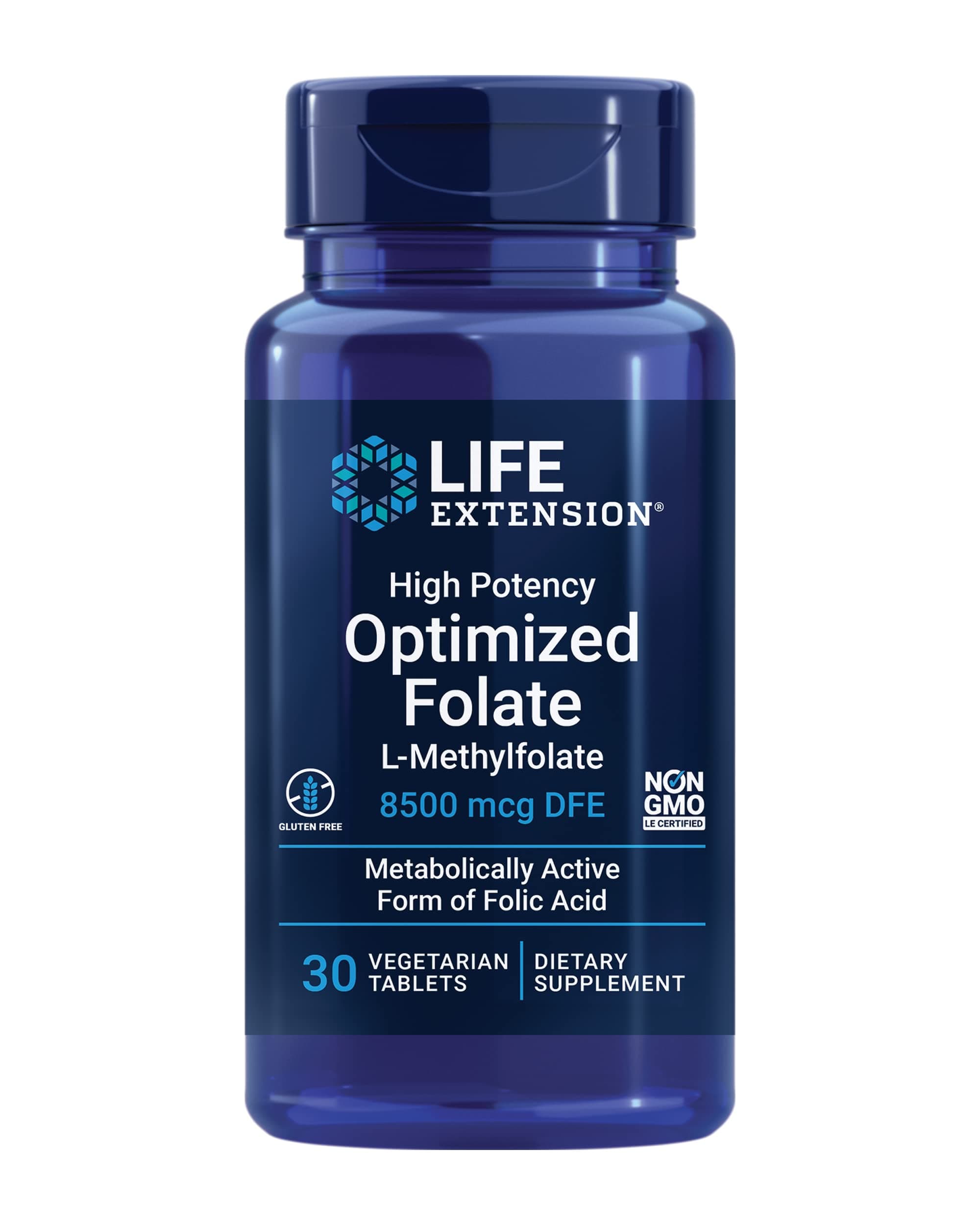 High Potency Optimized Folate – L-methylfolate – Folic Acid, 8500 mcg DFE – Heart & Brain Support, Healthy Homocysteine Levels – Gluten-Free, Non-GMO, Vegetarian – 30 Tablets