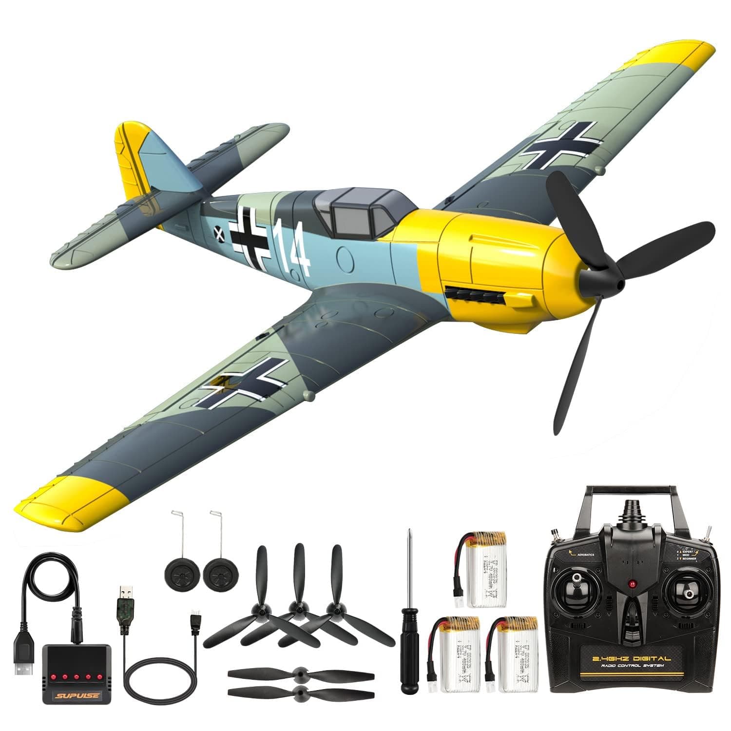 ANTSIR Remote Control RTF Airplane, 4 Channel 6-Axis Gyro Park Flyer RC Plane BF109, WW2 Warbird Aircraft Toy Gift for Adults & Kids