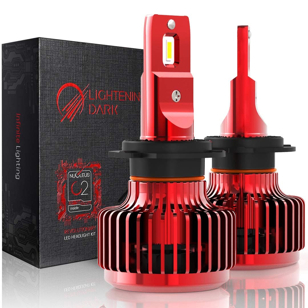 LIGHTENING DARK 10000 Lumens H7 LED Headlight Bulbs,CREE Chips Conversion Kit,6000K Cool White - 360°Adjustable Beam Pattern