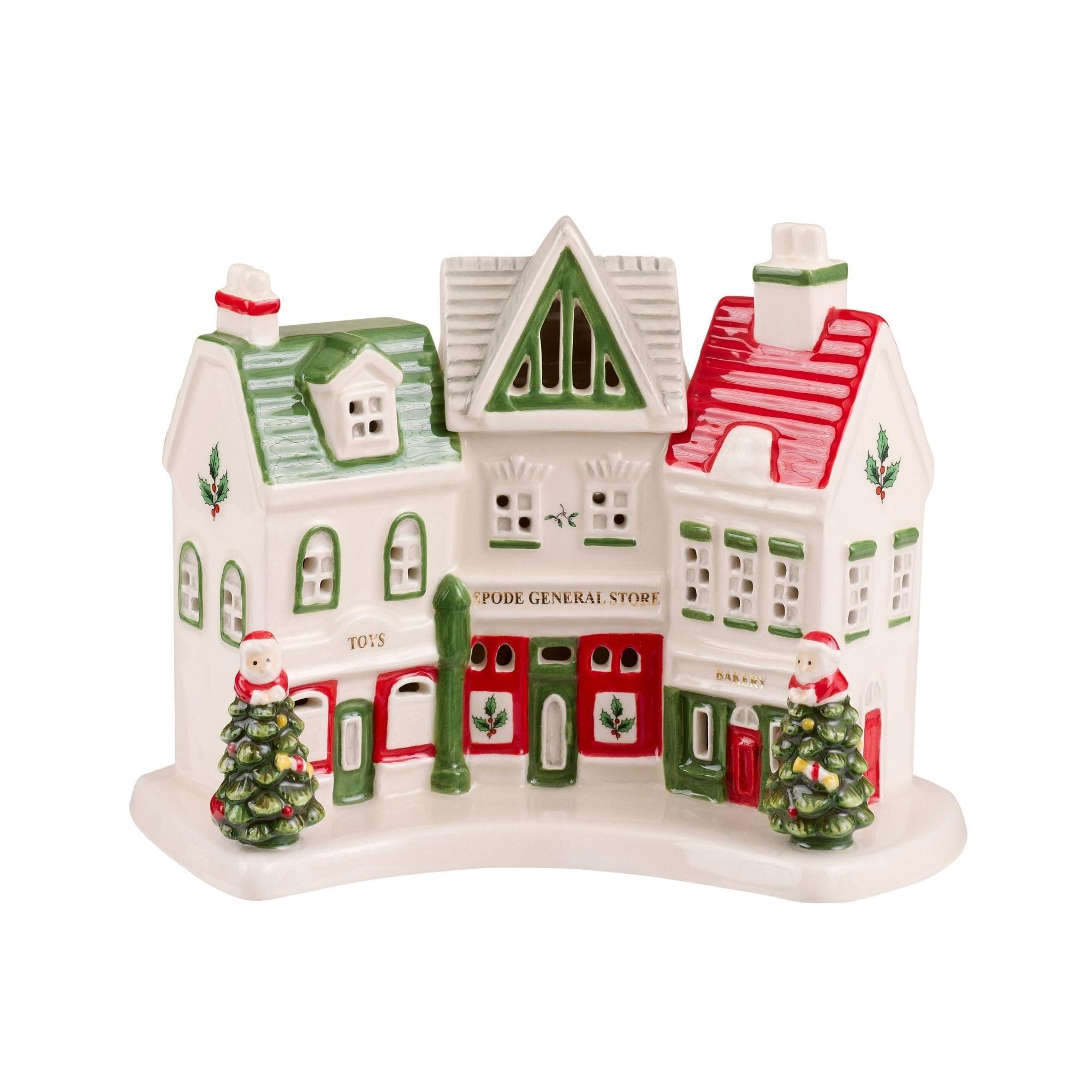 Spode Christmas Tree Miniature Village Figural Decoration - LED Lighted Set, Ceramic Holiday Decor - Dolomite Collectible for Indoor Display (Shoppes)