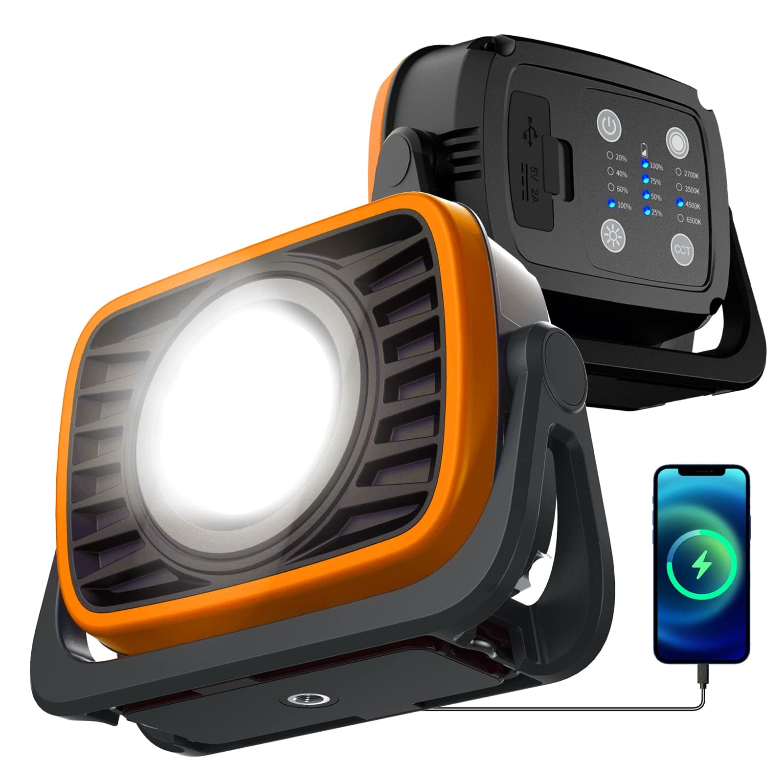 PRINCEWAYLED Work Light, Rechargeable 2000 Lumen Super Bright LED COB Portable Trouble Flood Light, 8000mAh Battery Powered, Mechanic Job Site Lighting Worklight for Car Repair Lamp