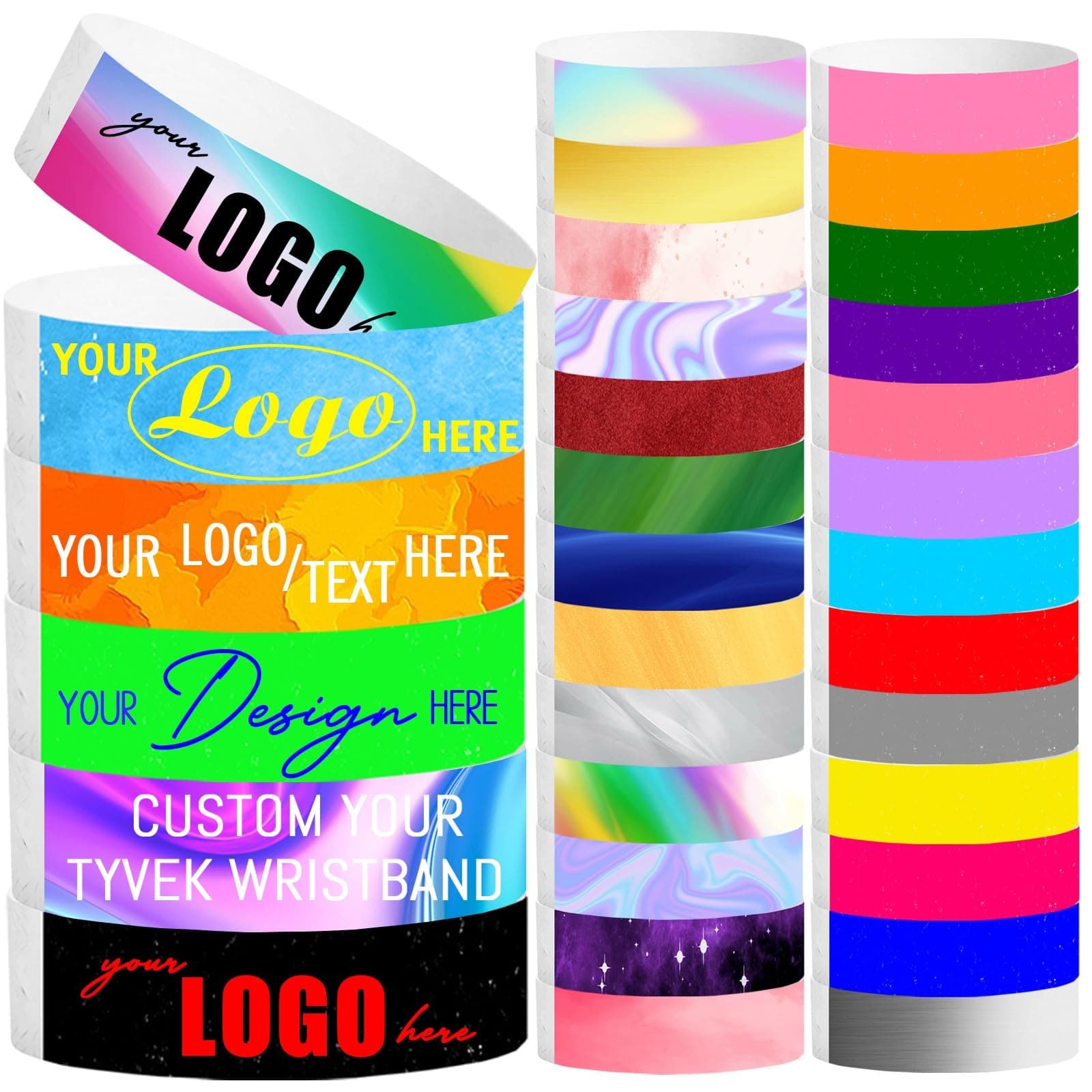 Custom Wristbands - Printed Tyvek Personalized Wristbands - Add Any Text Logo and Image,Customized wrist bands Bracelets for Events Party Concert Festival VIP Security Admission