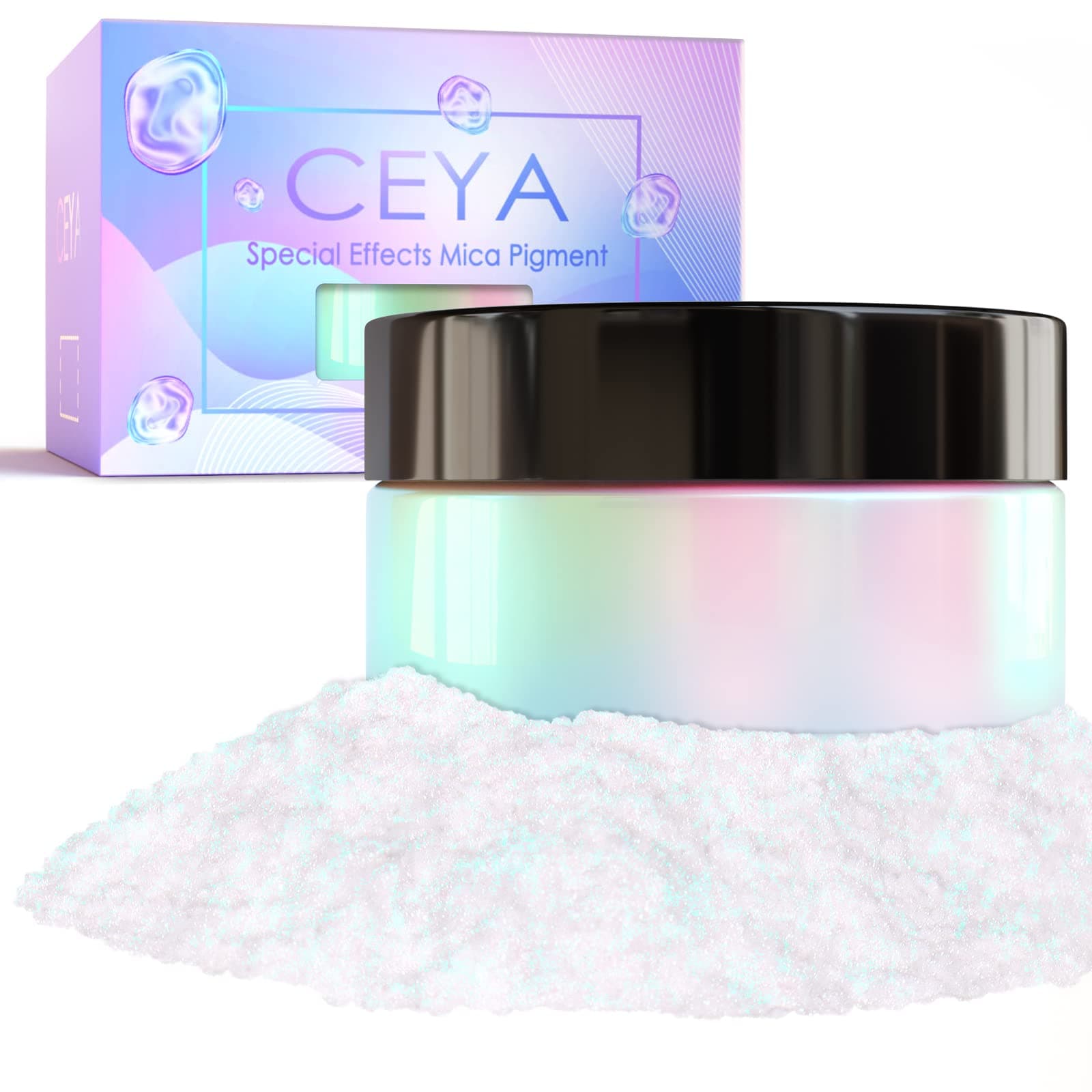 ceya Interference Mica Powder, 1.8oz/ 50g Ghost Aqua Chrome Nail Powder, Cosmetic Grade Pearlescent Effect Color Shift Pigment for Epoxy Resin, Makeup, Nail Polish, Soap Dye, Candle Making, Slime