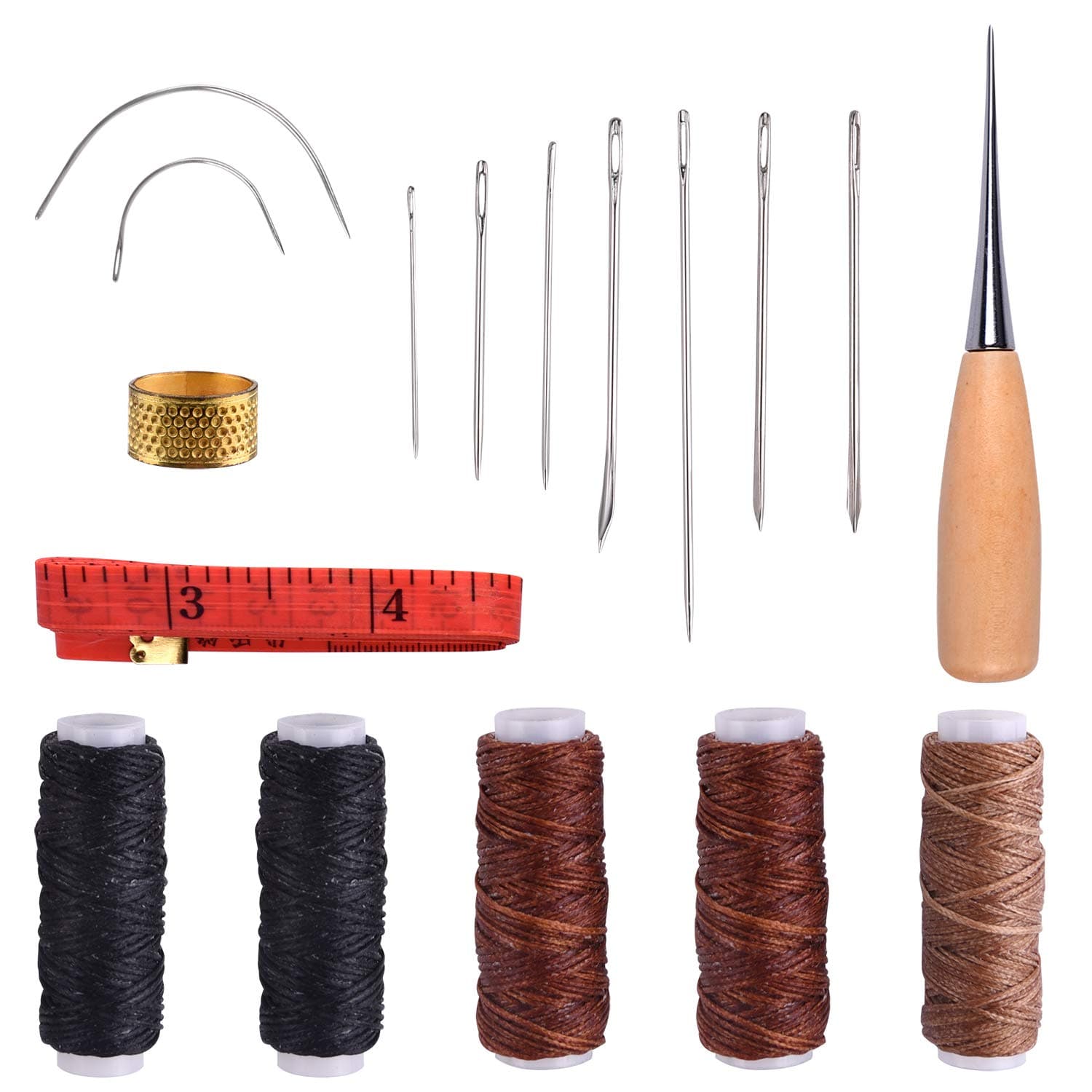 TUPARKA 17 Pcs Leather Craft Hand Stitching Tools with Leather Waxed Thread for DIY Crafts and Sewing Supplies