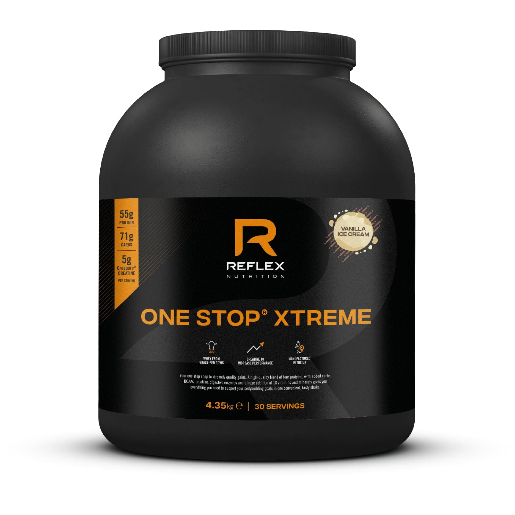One Stop® Xtreme - Serious Mass Gainer - All in One Protein Powder - 55g Protein, 10.3g BCAAs, 5,000mg Creatine - Muscle Building Protein Shake (Vanilla Ice Cream, 4.35kg)