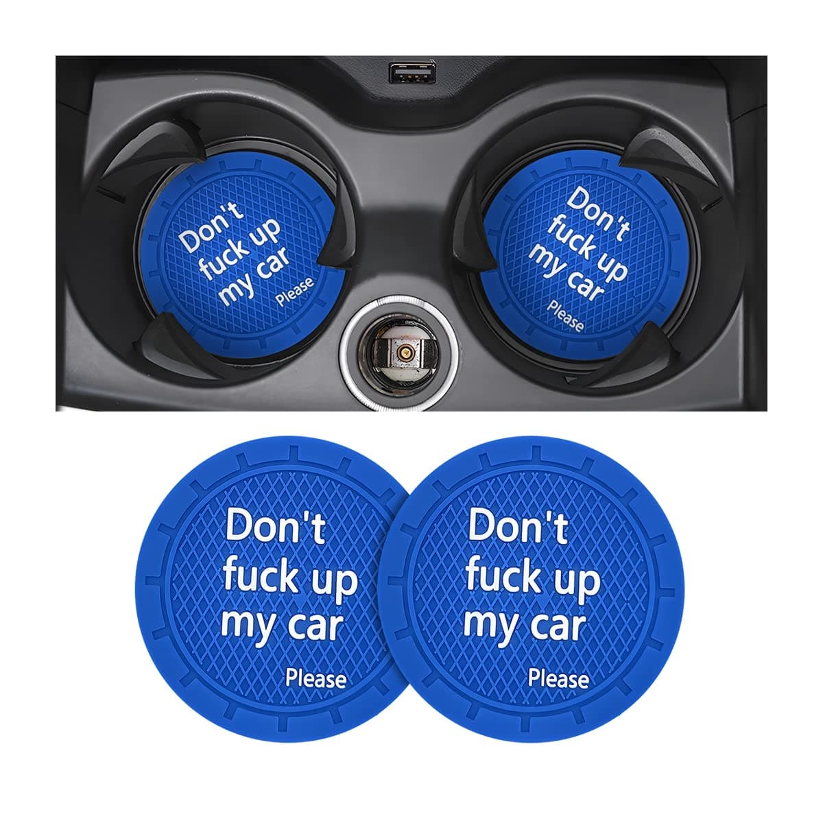 8sanlione 2 Pack Car Cup Holder Coasters, 2.75 Inch Non-Slip PVC Insert Cup Coaster, Anti-Scratch Auto Cup Mats for Women Men, Vehicle Interior Accessories Universal for Car, SUV, Truck (D Blue/2PCS)